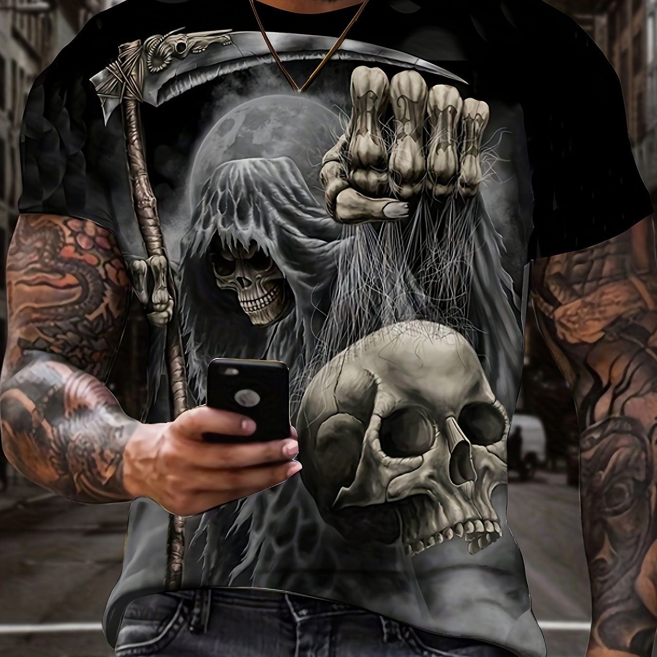 

Horror Skull 3d Digital Pattern Print Men's Graphic T-shirts, Halloween Causal Comfy Tees, Short Sleeve Pullover Tops, Men's Summer Outdoor Clothing