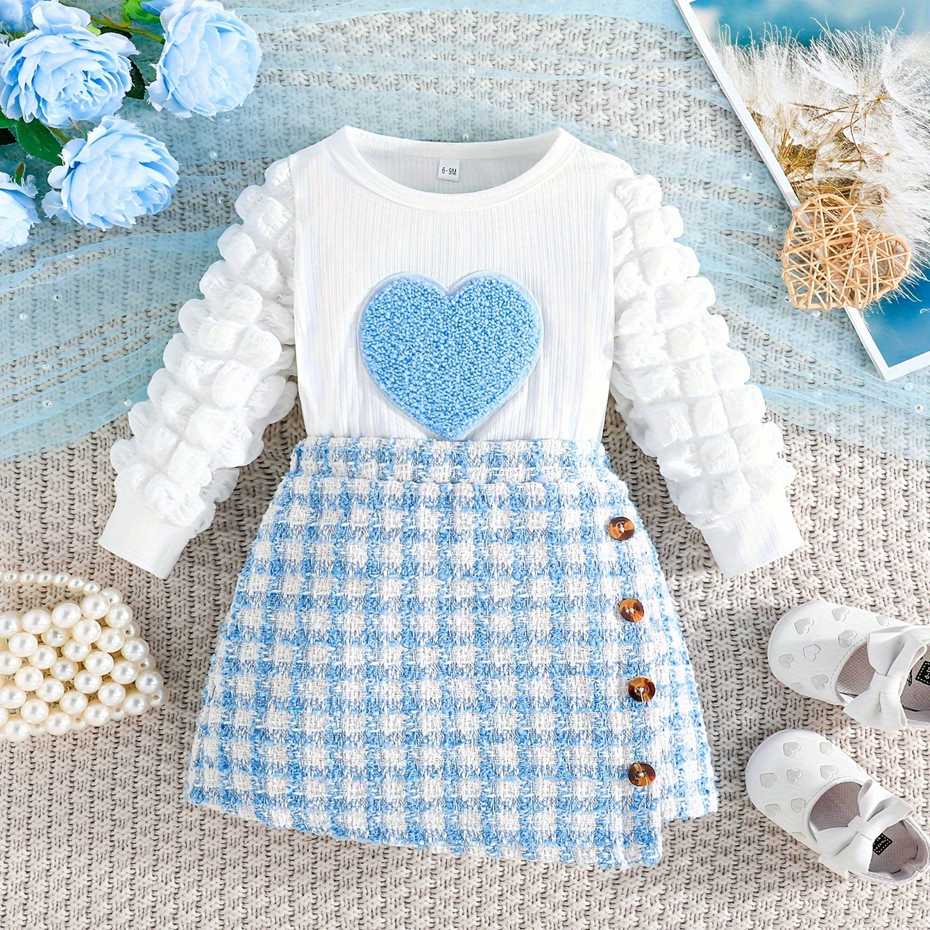 

2 pièces Vêtements Bébé , Bouffantes Broderie + , Vêtements Enfant en Bas Âge et Bébé .