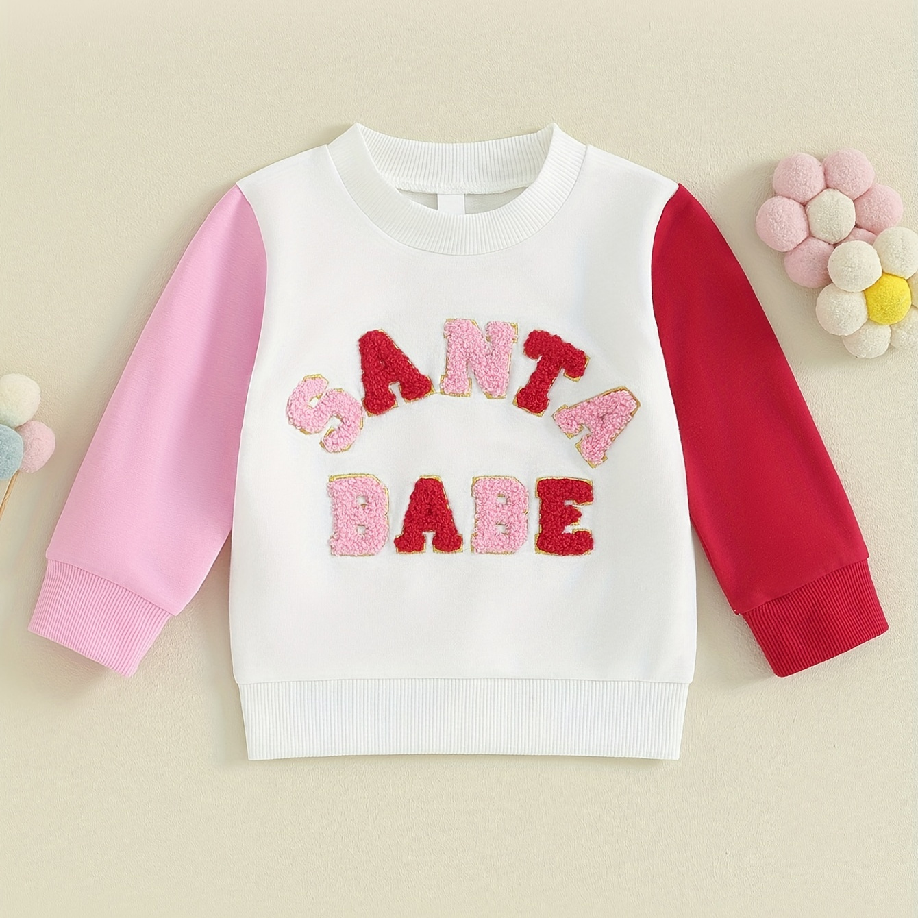 

Chirstmas Infant Baby Girl Letter Embroidery Crew Neck Sweatshirt Toddler Long Sleeve Color Block Causal Pullover Sweater Tops Fall Clothes