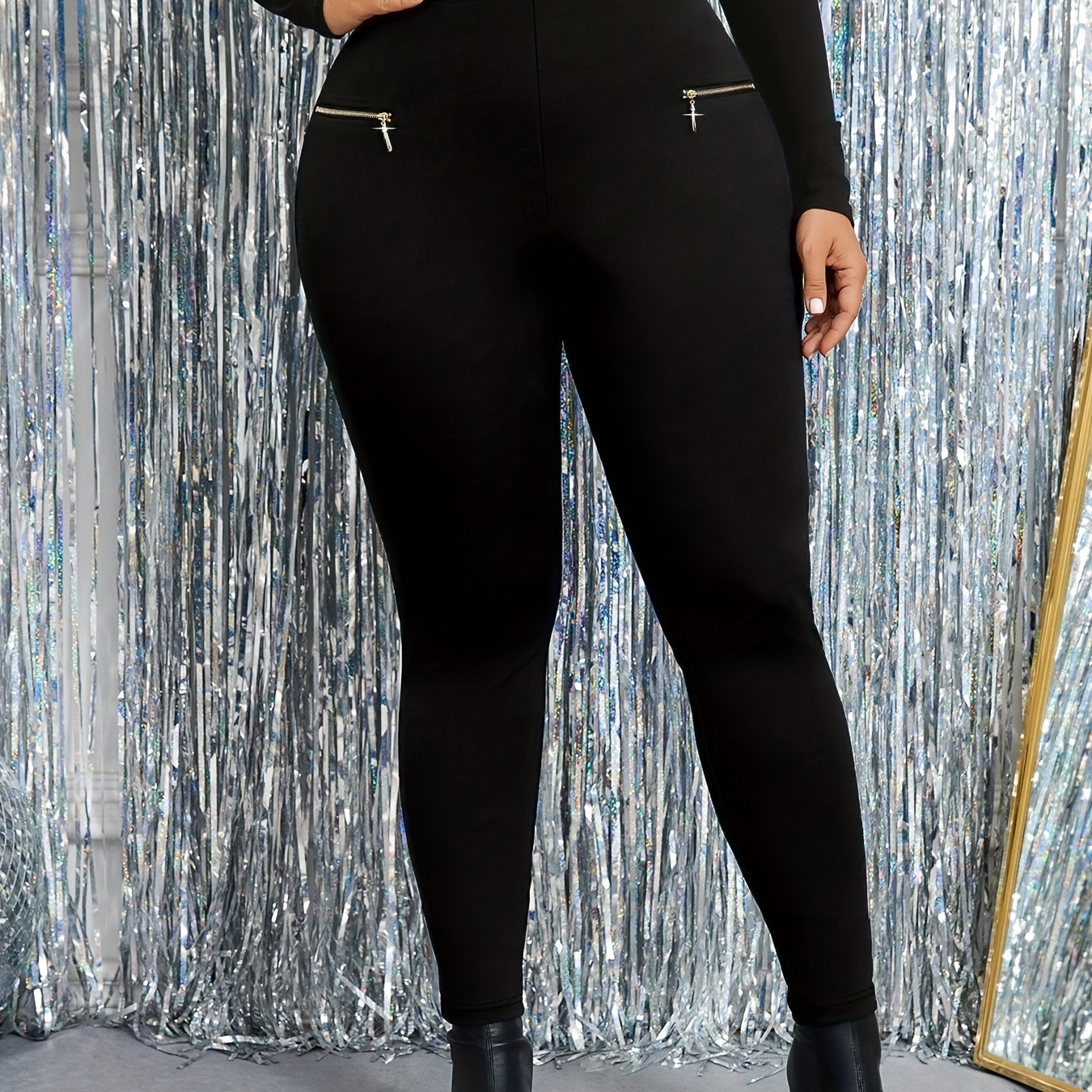 

Leggings Moulants Maron pour Femmes de Grande Taille avec Détails Chic de Fermeture Éclair - Taille Élastique Confortable, Tissu en Extensible pour Tenue Décontractée à et en Extérieur