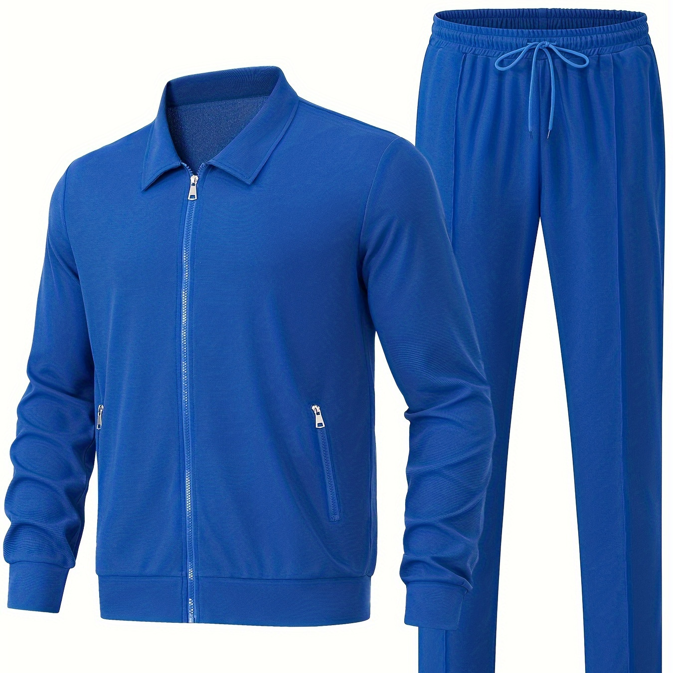 

Men's Solid Waffle 2pcs Athletic Outfits, Zip-up Jacket & Pants Co Ord Set For Outdoor Sports