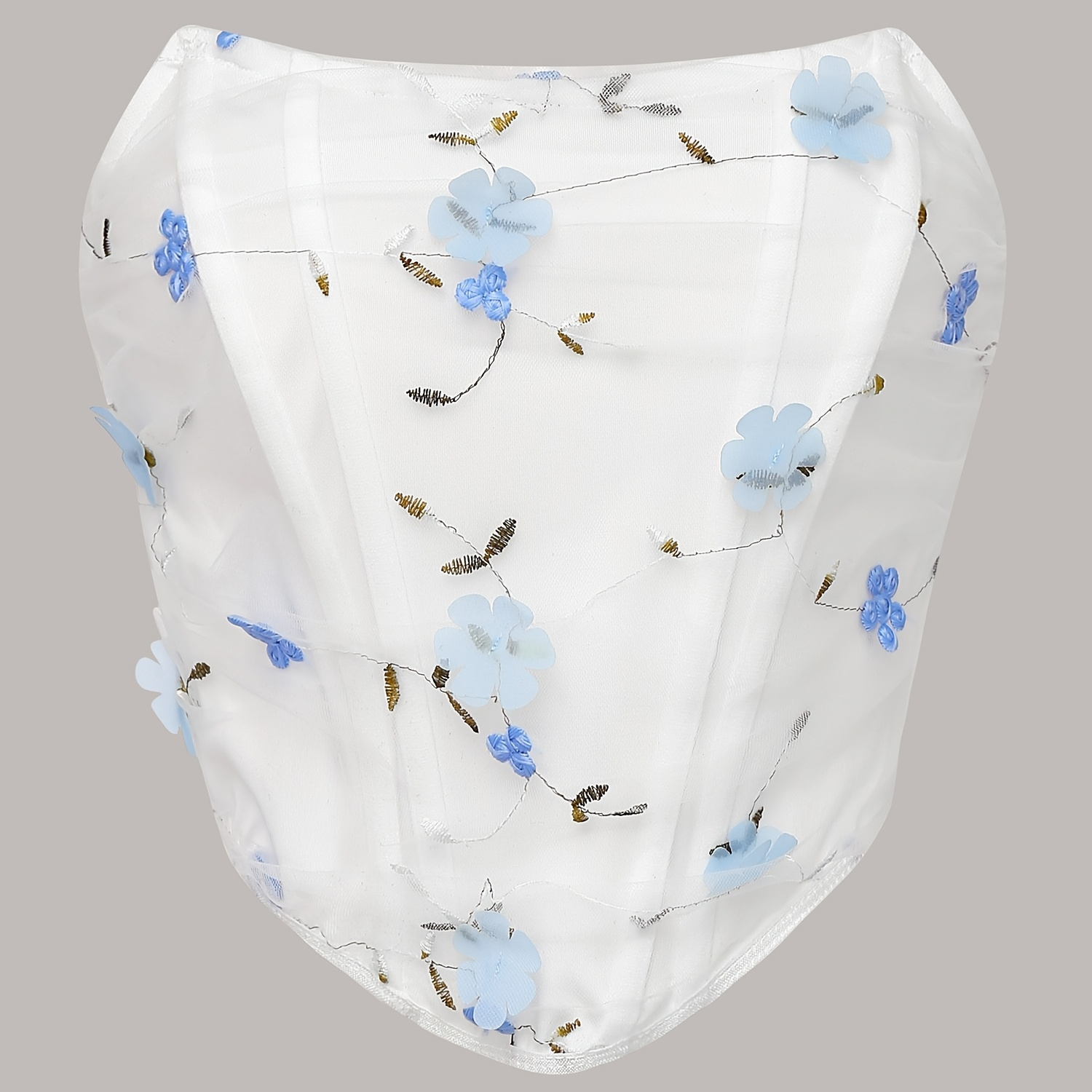 

New Sexy Low-cut Backless Floral Embroidered Mesh Strapless Top 60650