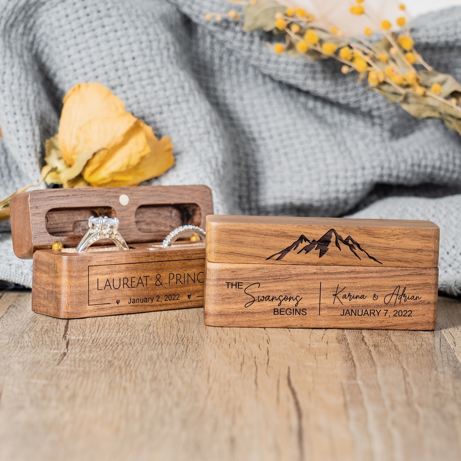 

Custom Wedding Ring Box, Wide Wooden Double Ring Box, Retro Ring Bearer Box, Slim Unique Ring Holder, Ring Box For Proposal Lovers Couples