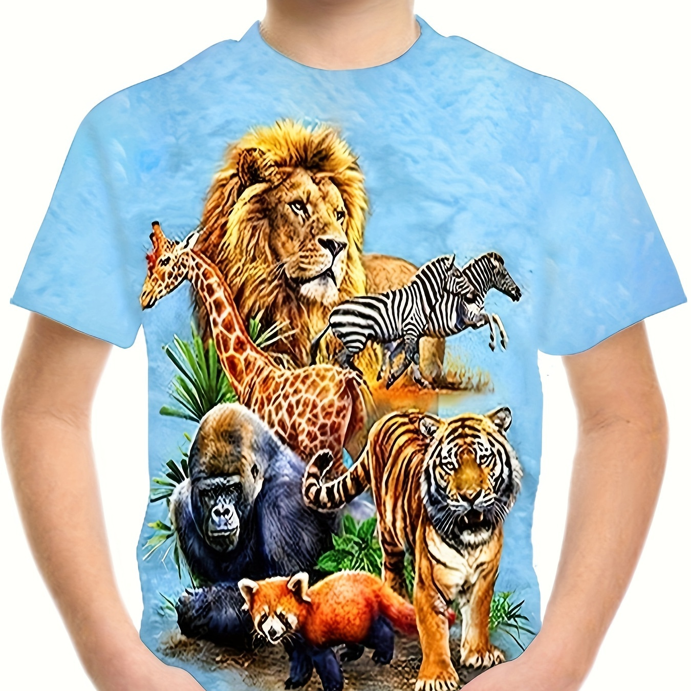 

T-shirt d'été polyvalent confortable à manches courtes pour garçon, avec motif tendance en thème animal en 3D