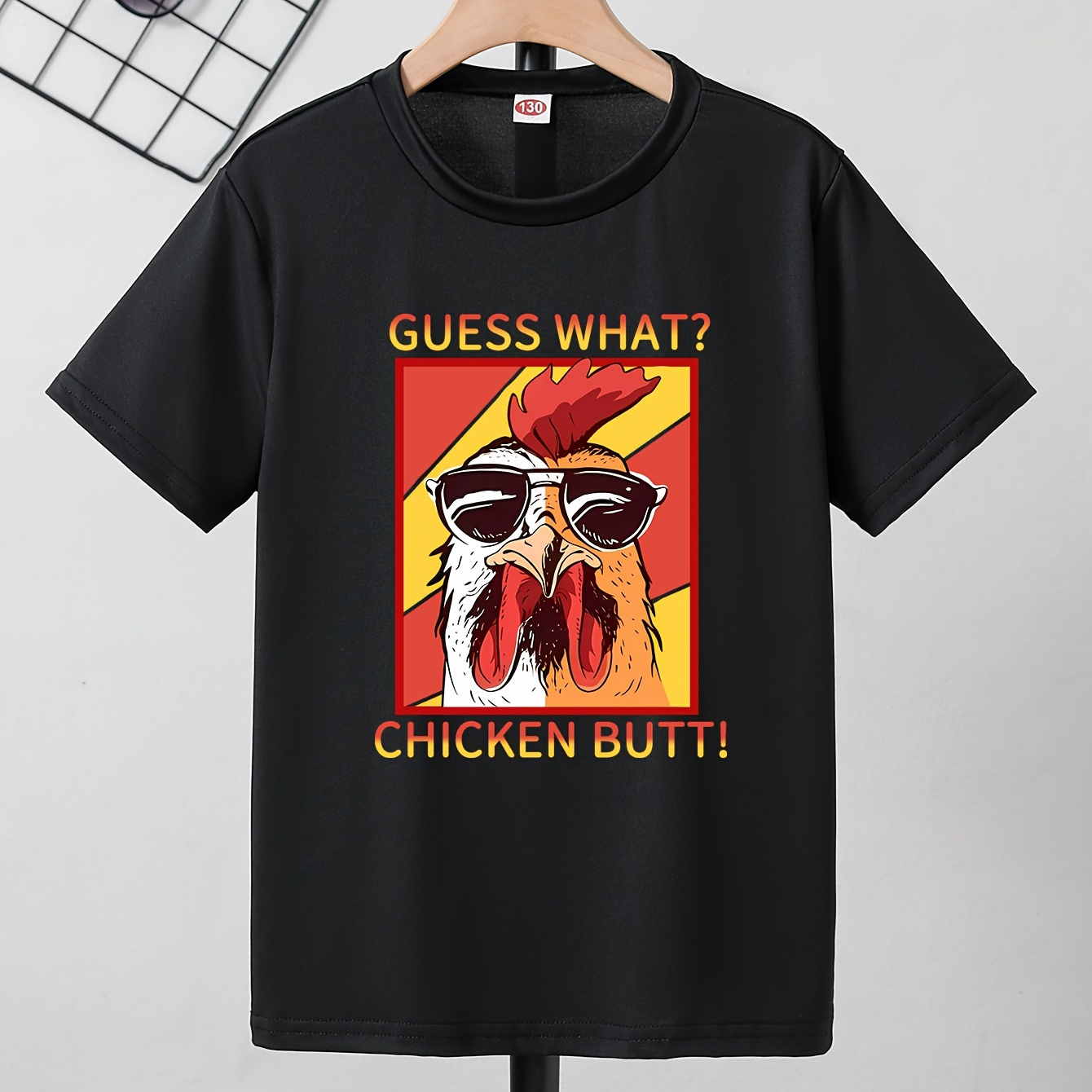 

Cartoon Chicken Print Boys T-shirt, Street Style Versatile Short Sleeve Crew Neck Top, Boys Summer Clothing