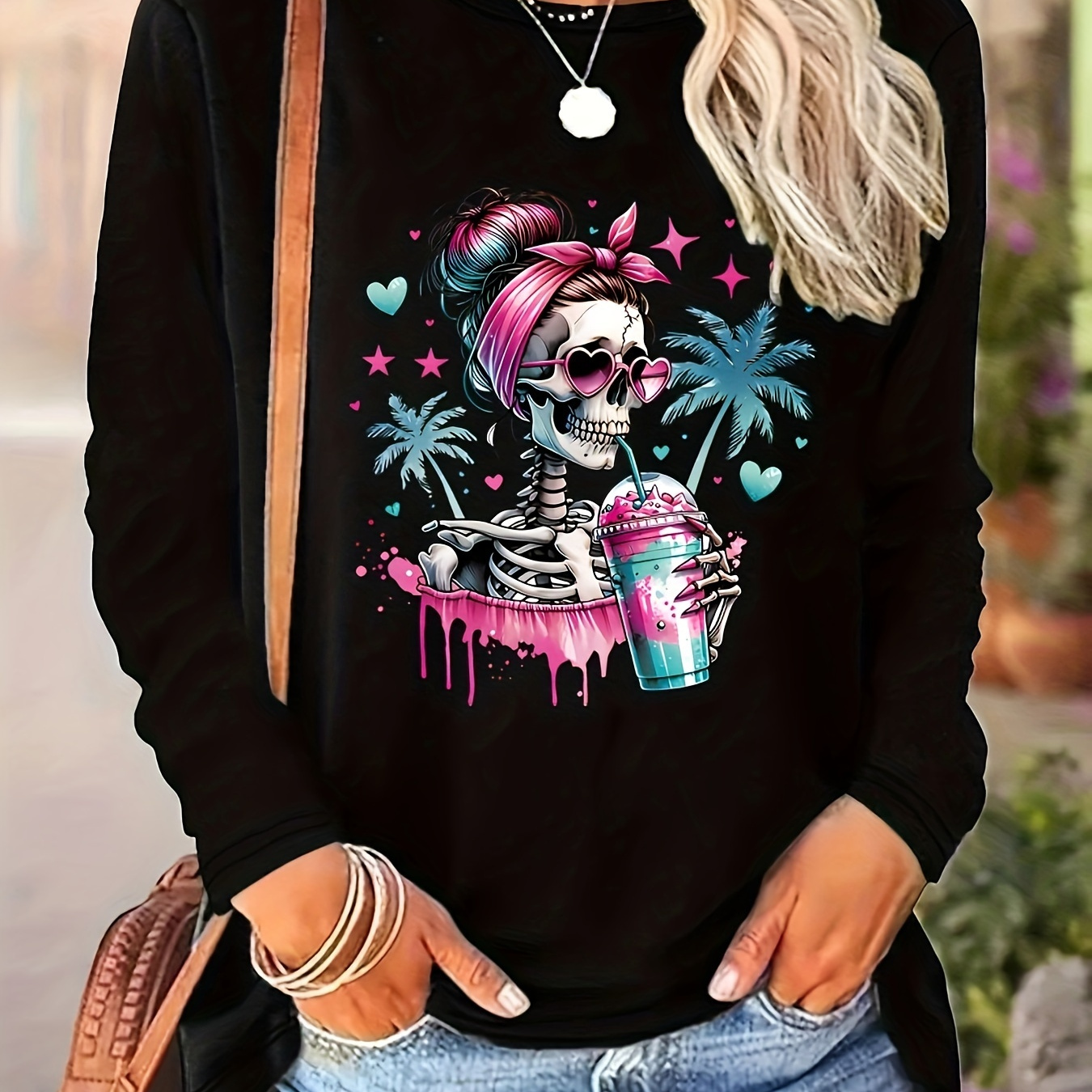 

Skull Long T- For - Top, For & Fall, Washable