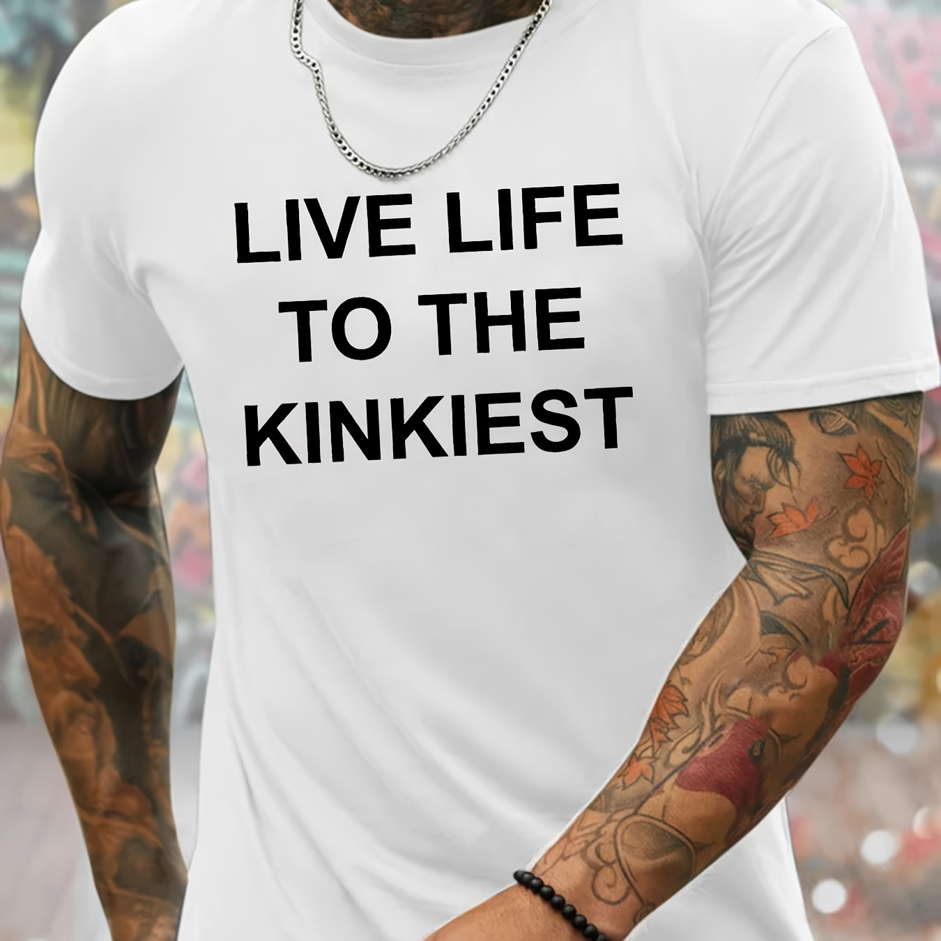 

Live Life To The Kinkiest Letter Print Men's Crew Neck Short Sleeve Tees, Casual T-shirt, Summer Trendy Comfortable Lightweight Top For Everyday Wear