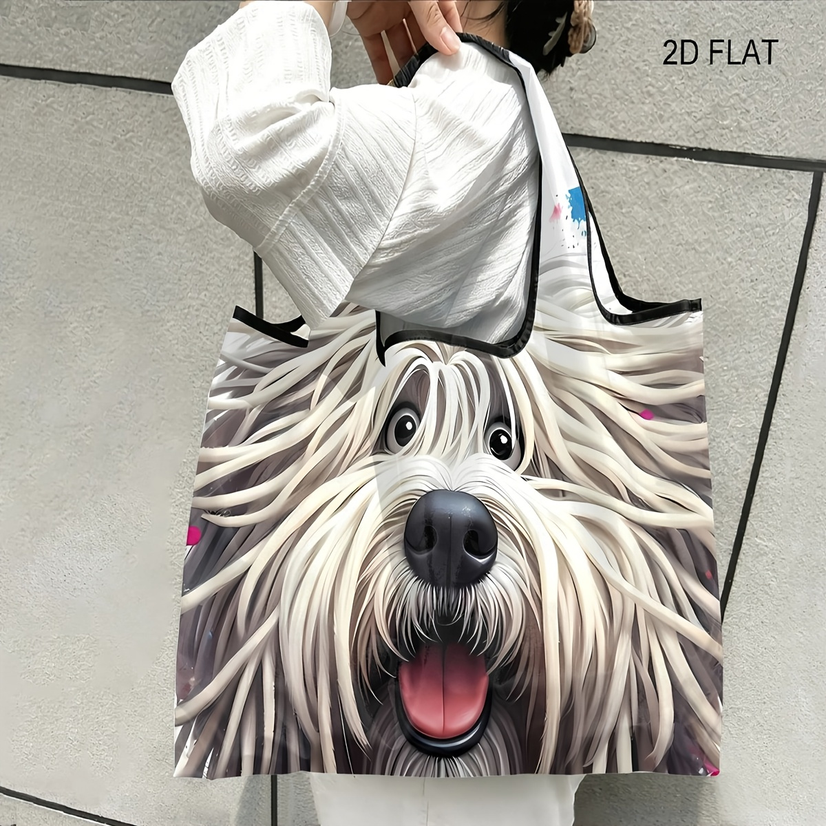 TEMU 1pc Dog Exquisite Theme, Reusable Shopping Tote Bag, Easy Fold Compact Carry Bag, Spacious Lightweight Bag For Supermarket And Outdoor Outing