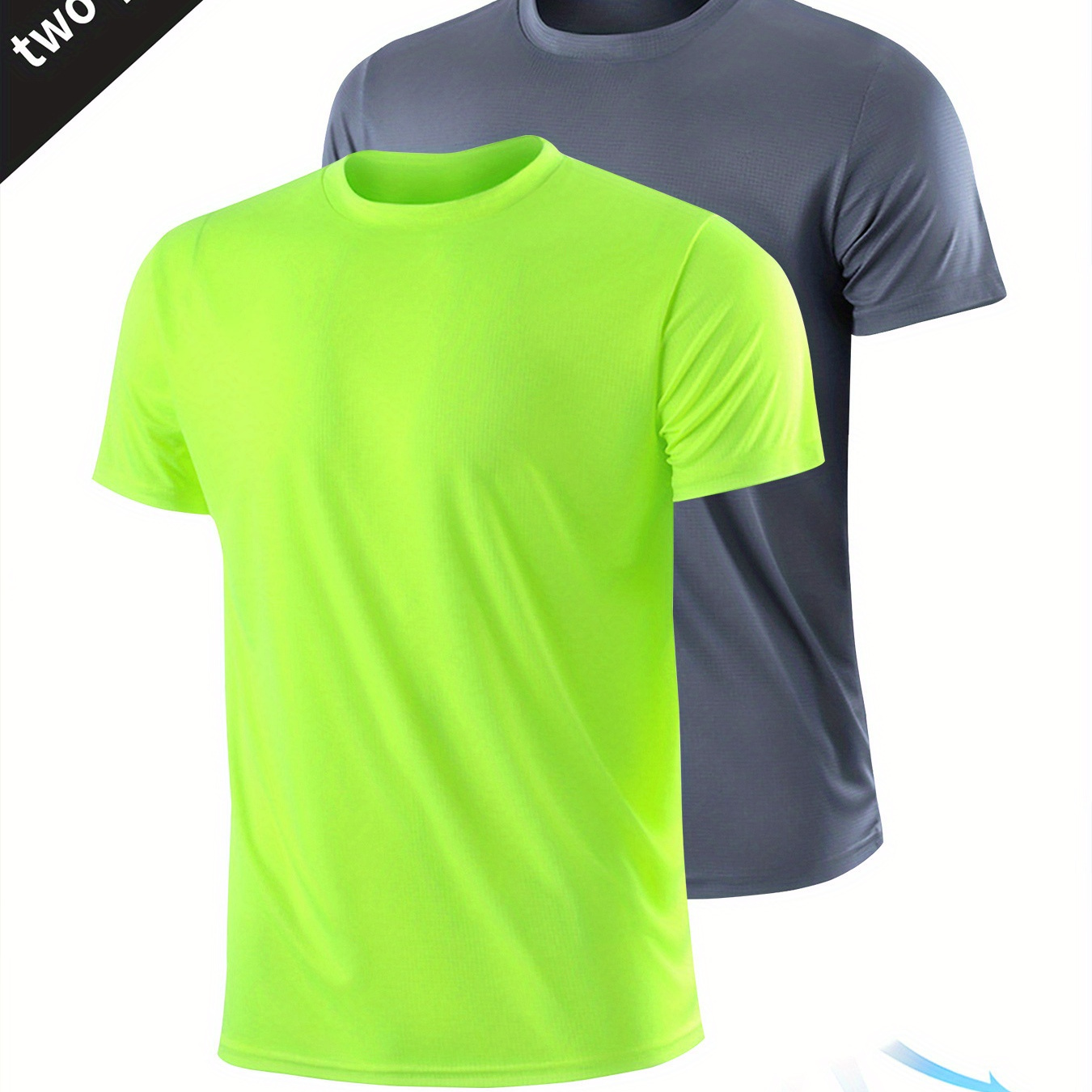 

2pcs Solid Quick-drying Men's Active Short Sleeve Round Neck T-shirts Set, Men's Lightweight And Breathable Sports Top