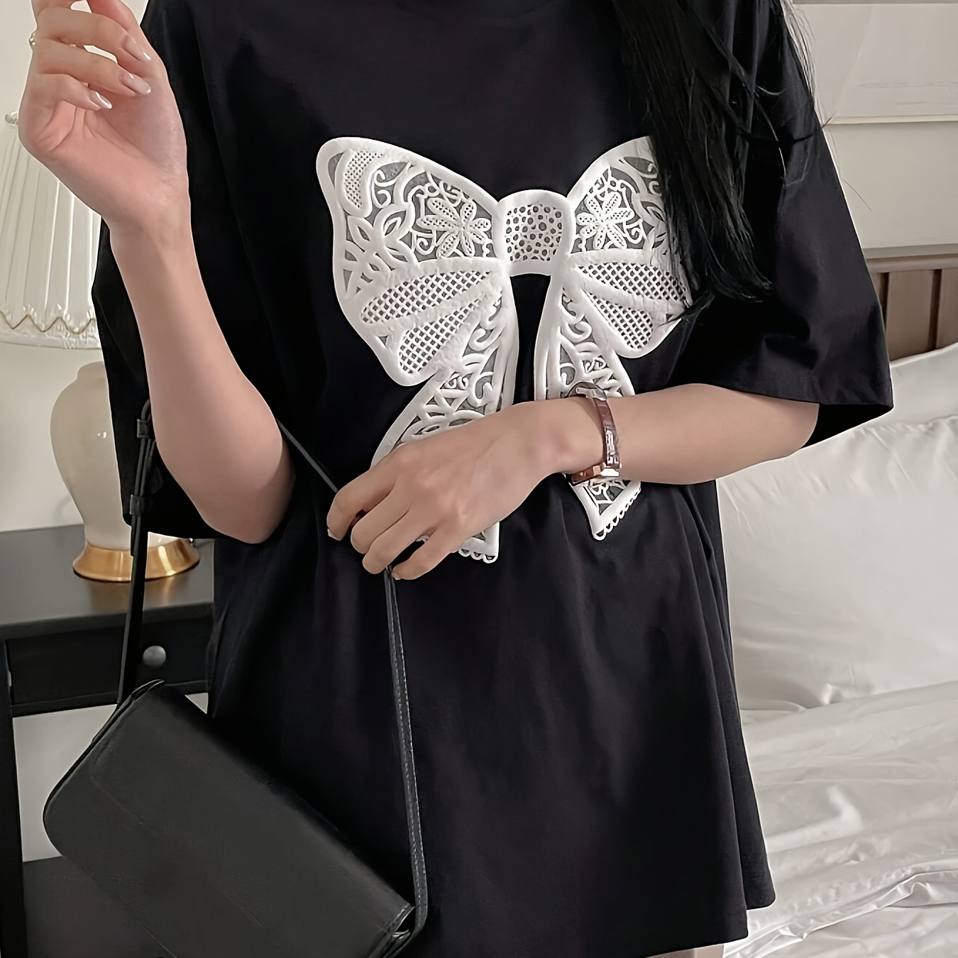 

Crew Neck T-shirt, Sweet Short Sleeve Top For Summer & Spring, Women's Clothing