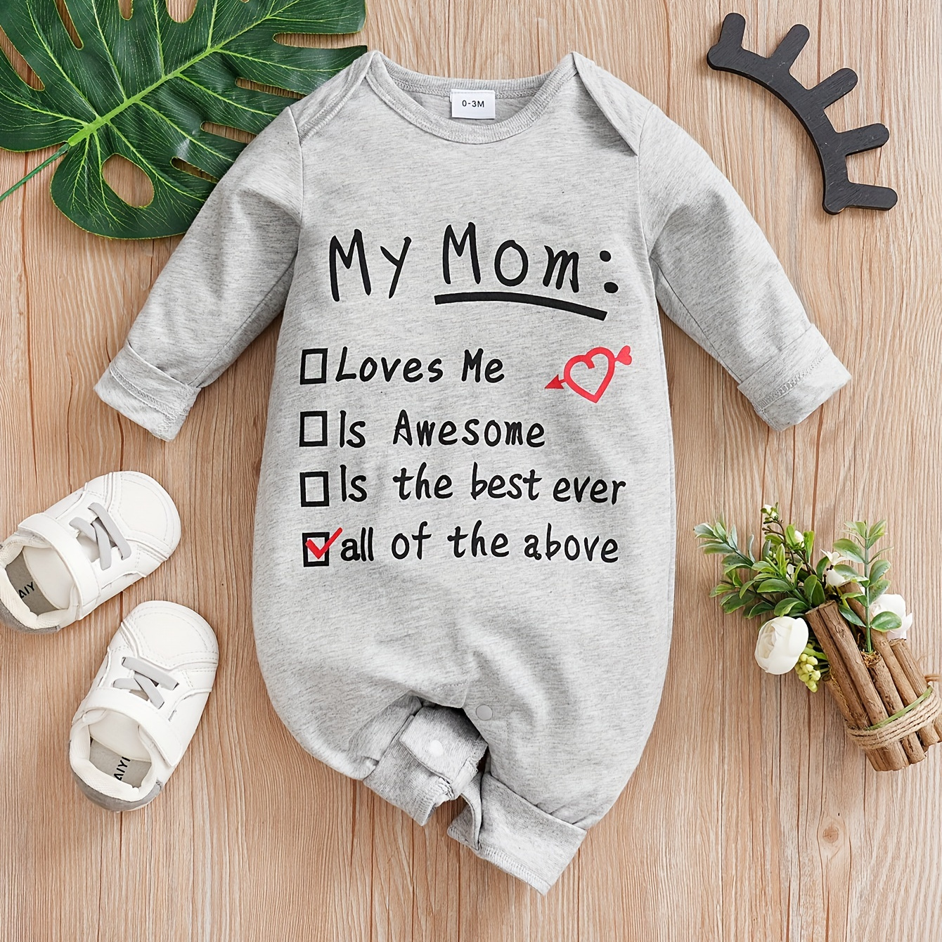 

Mom's Advantages List Print Baby Cute Comfy Cotton Long Sleeve Onesie, Toddler's Romper