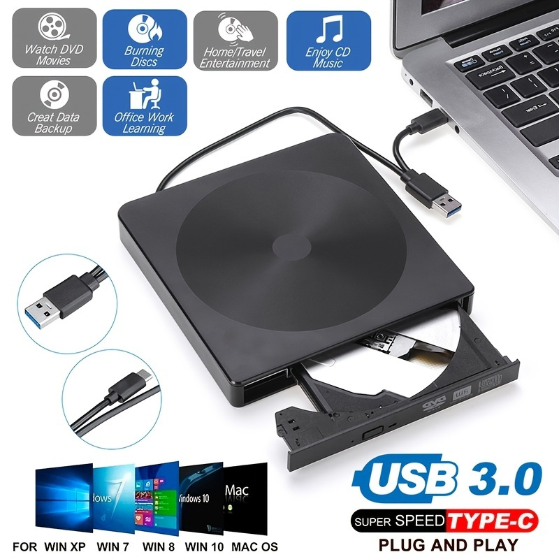 Boost Your Laptop's Performance With This Portable USB 3.0 Type-C CD/DVD ROM Drive Burner Rewriter!