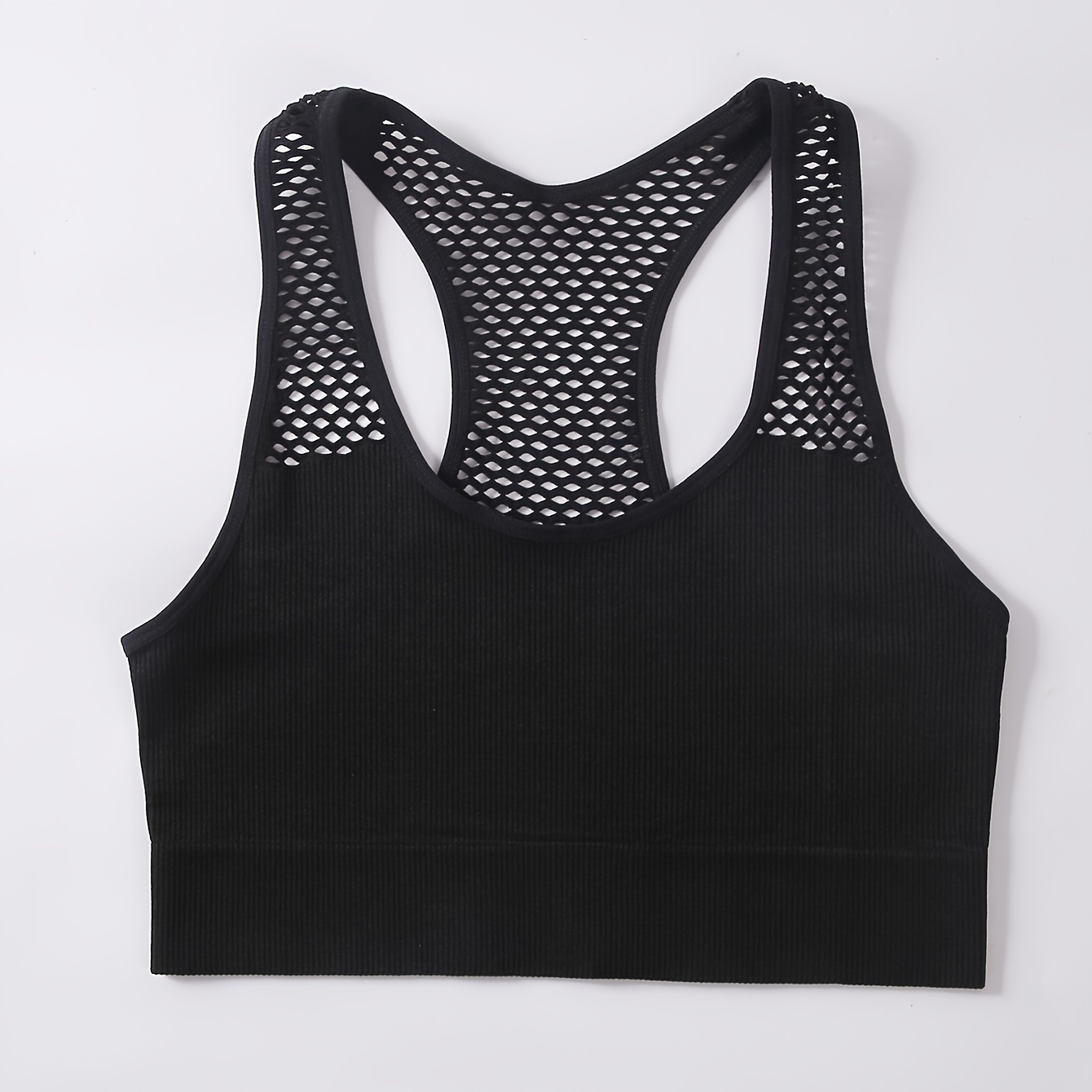 

Women's Plus Size Sporty Plain Black Color Mesh Hollow-out Sports Bra, Running Fitness Yoga Bra, Breathable Athletic Workout