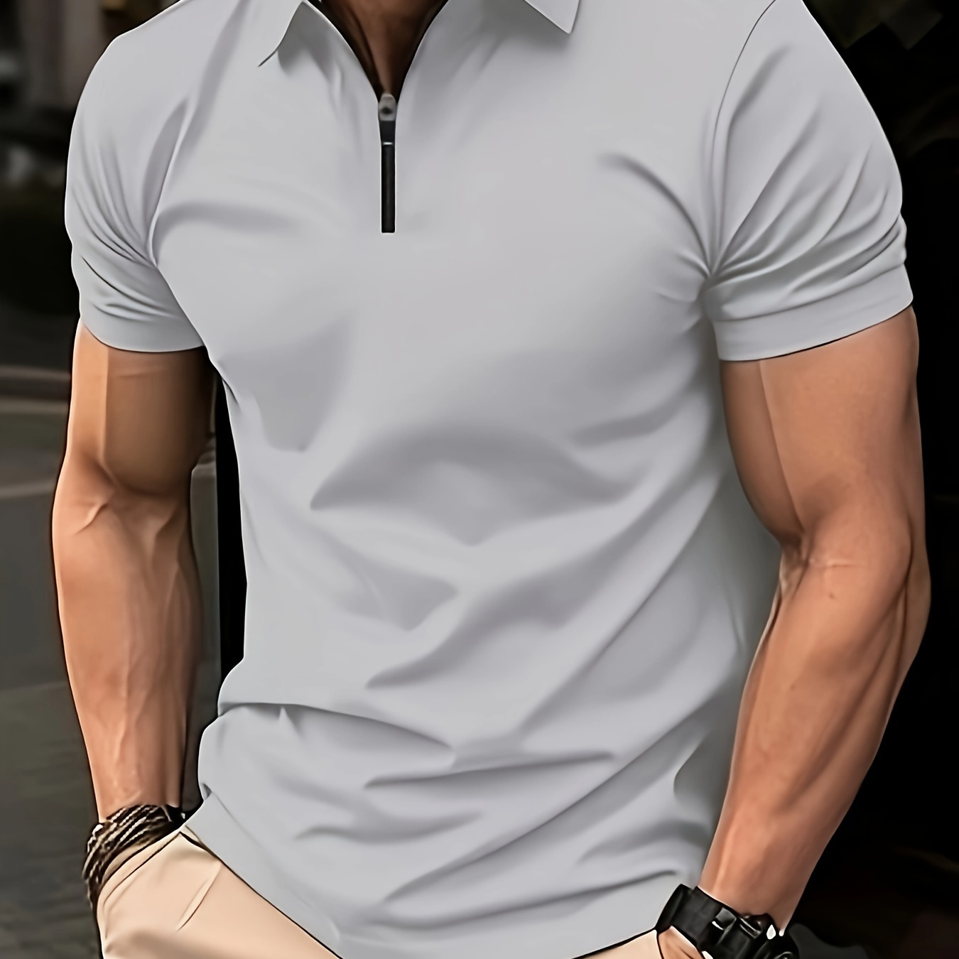 

Silk Regular Fit Shirt Polo Shirt, Casual Fashion Men's Casual V-neck T-shirt Short Sleeve Summer Men's Wear