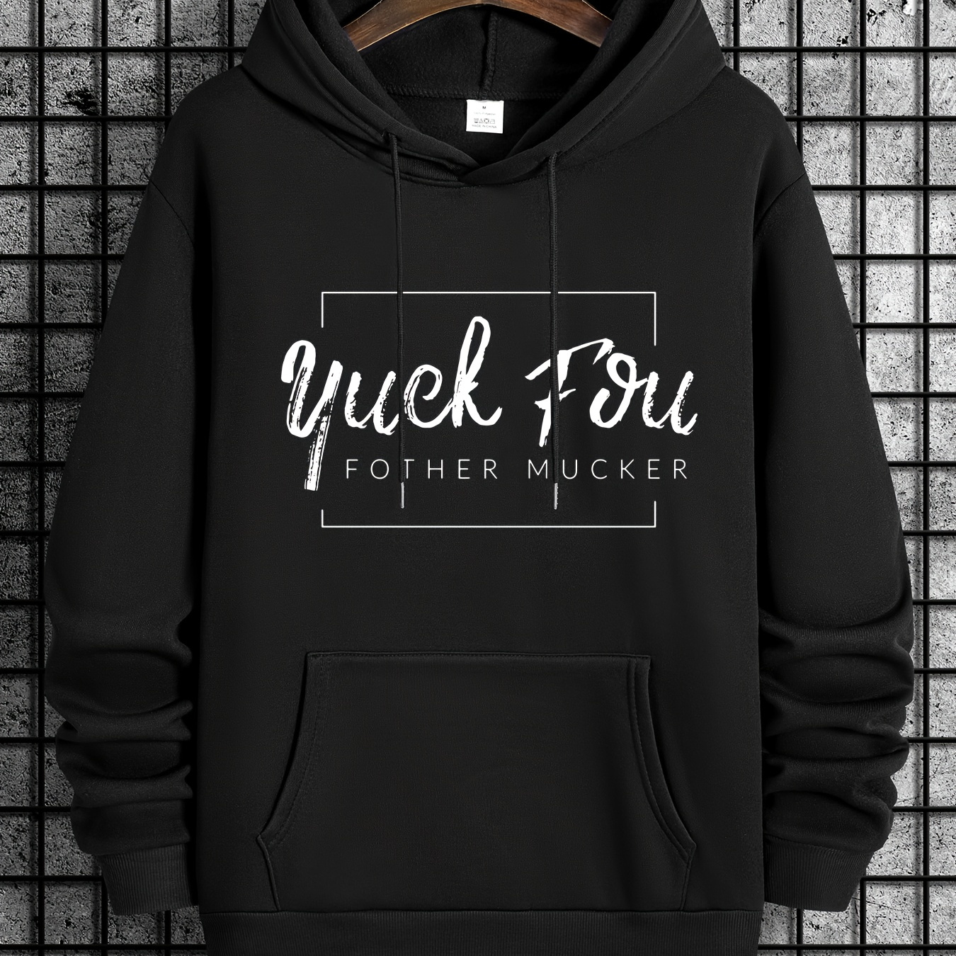 Funny Letter Print, Hoodies For Men, Graphic Sweatshirt With Kangaroo Pocket, Comfy Trendy Hooded Pullover, Mens Clothing For Fall Winter