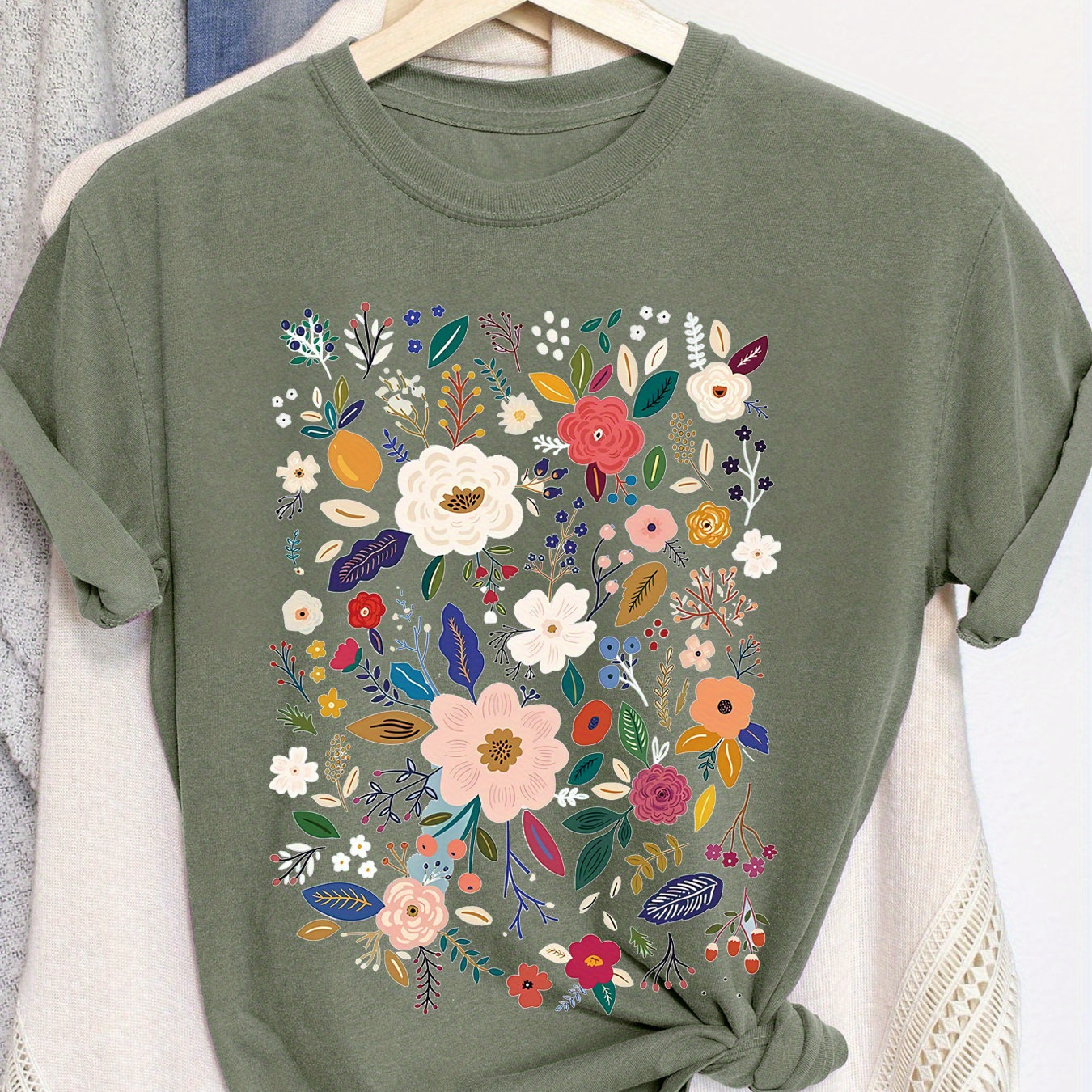 

Floral Print T-shirt, Short Sleeve Crew Neck Casual Top For Summer & Spring, Women's Clothing