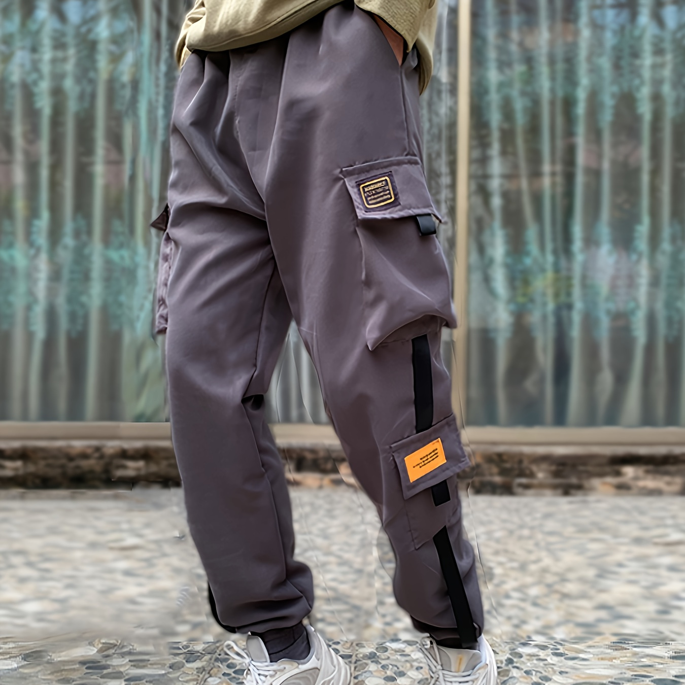 

Pantalon Cargo Décontracté pour Homme avec Plusieurs Poches - Coupe , Taille à Cordon, Couleur Unie, Polyester - pour les Activités en & Tenue Décontractée