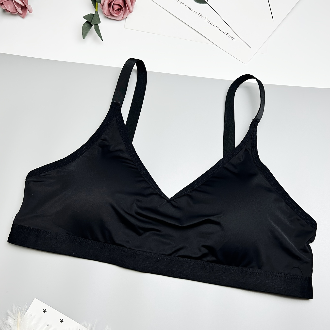 Simple Solid Bralette Bra Seamless Wireless Removable Padded - Temu Canada