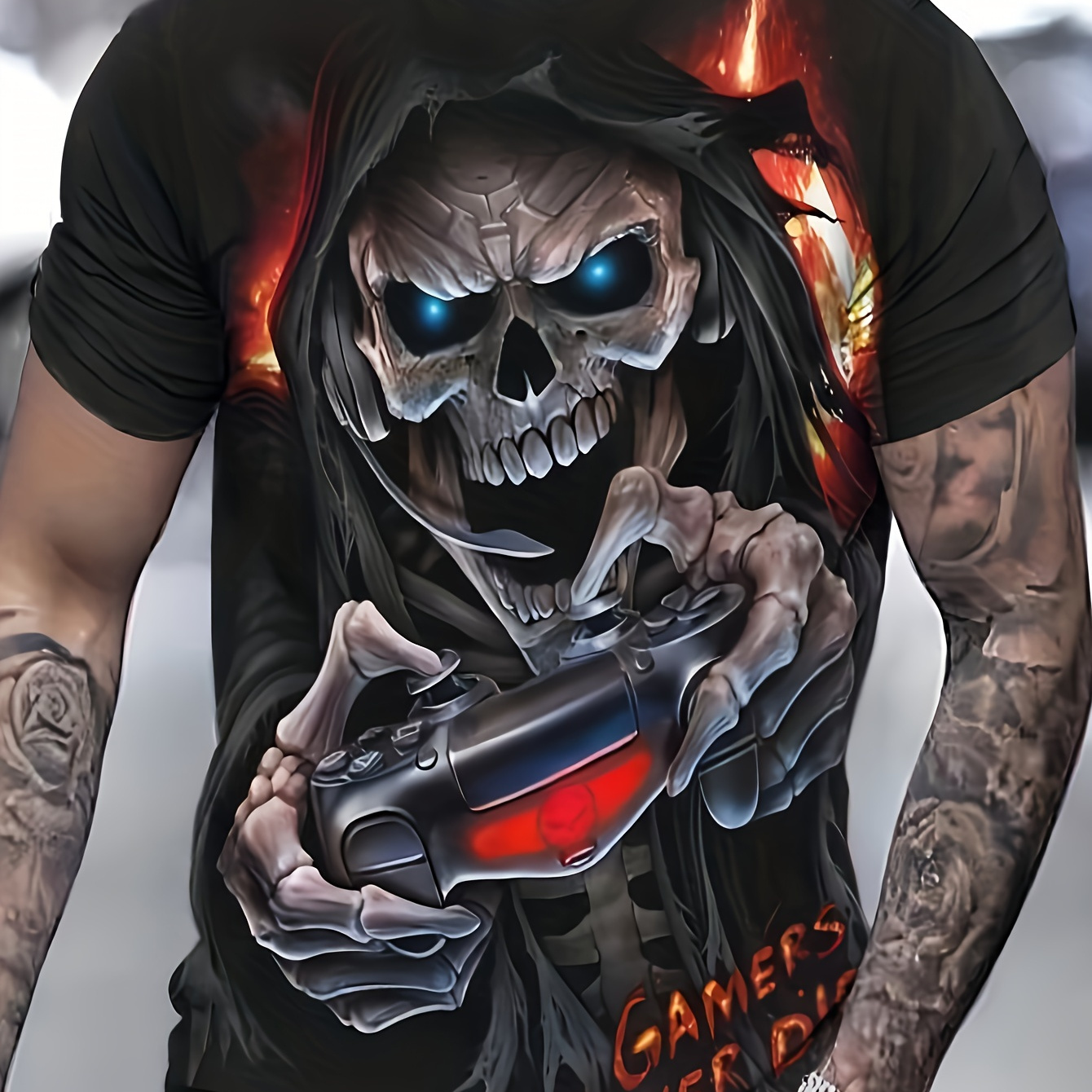 

Halloween Skeleton Gaming T-shirt For Men - Fun Graphic Tee For Gamers, Loungewear & Pajama Top, Soft & Comfortable
