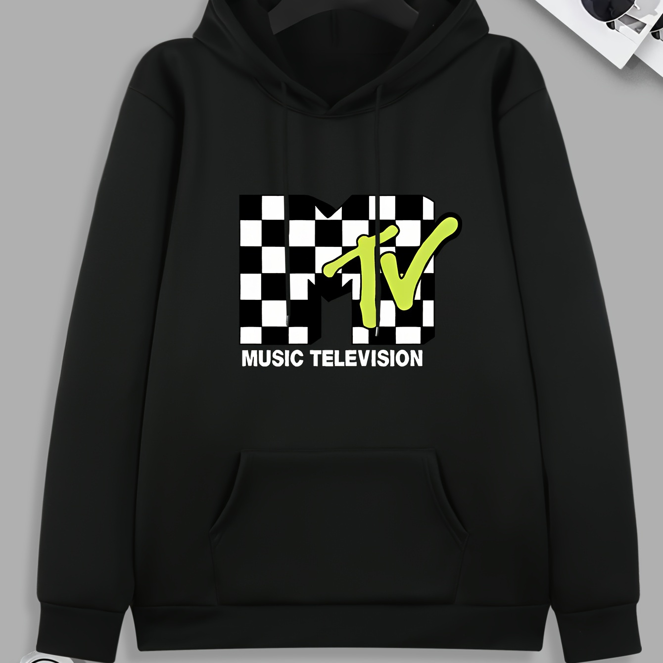 

Music Print Men's Hoodies, Casual Long Sleeve Hooded Sweatshirts With Kangaroo Pockets, Hoodie Tops For Spring Autumn