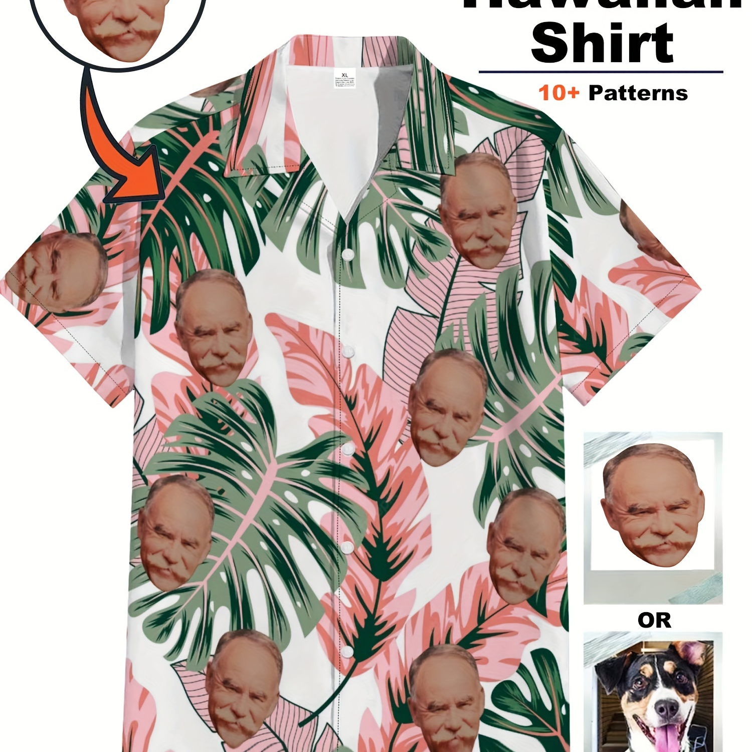 

Chemise hawaïenne personnalisée pour homme avec col à revers et imprimé floral élégant, haut d'été à manches courtes avec imprimé graphique, imprimez votre photo personnalisée