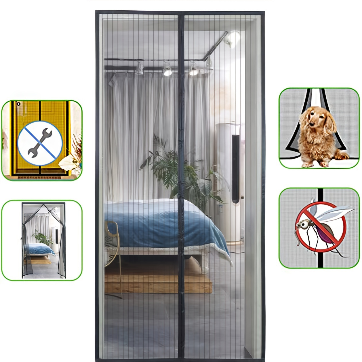 1 Set Magnetic Screen Door Self Sealing Heavy Duty Hands Free Mesh ...