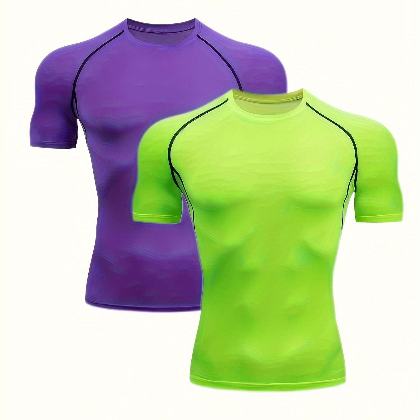 

2 Pack Men's Athletic Muscle Fit T-shirts, Men's Compression T-shirts, Breathable And High Elastic For Running, Shaping, And Cycling