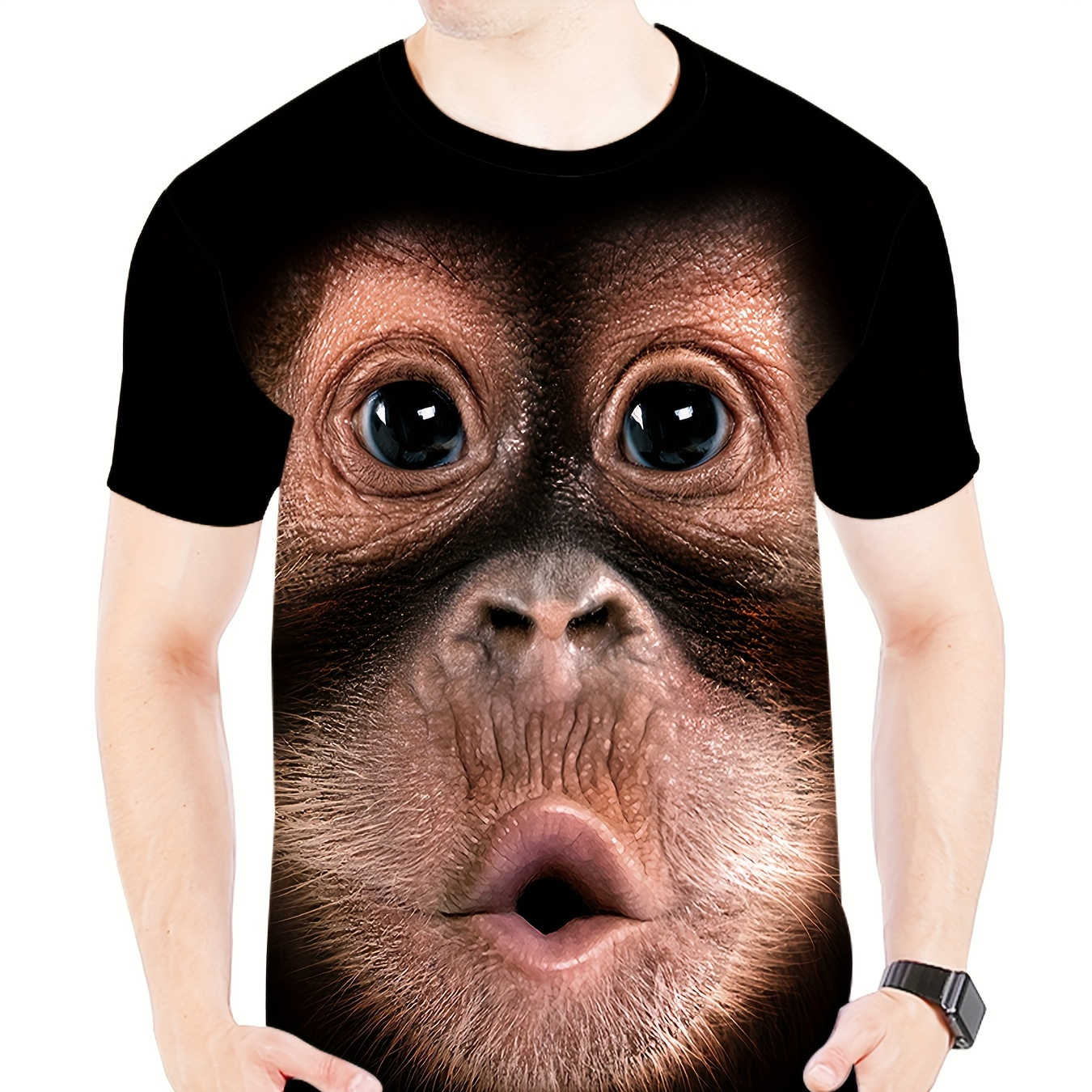 

Men's Novel And Funny 3d Digital Monkey Pattern T-shirt, Crew Neck And Short Sleeve Tops For Summer Outdoors Wear