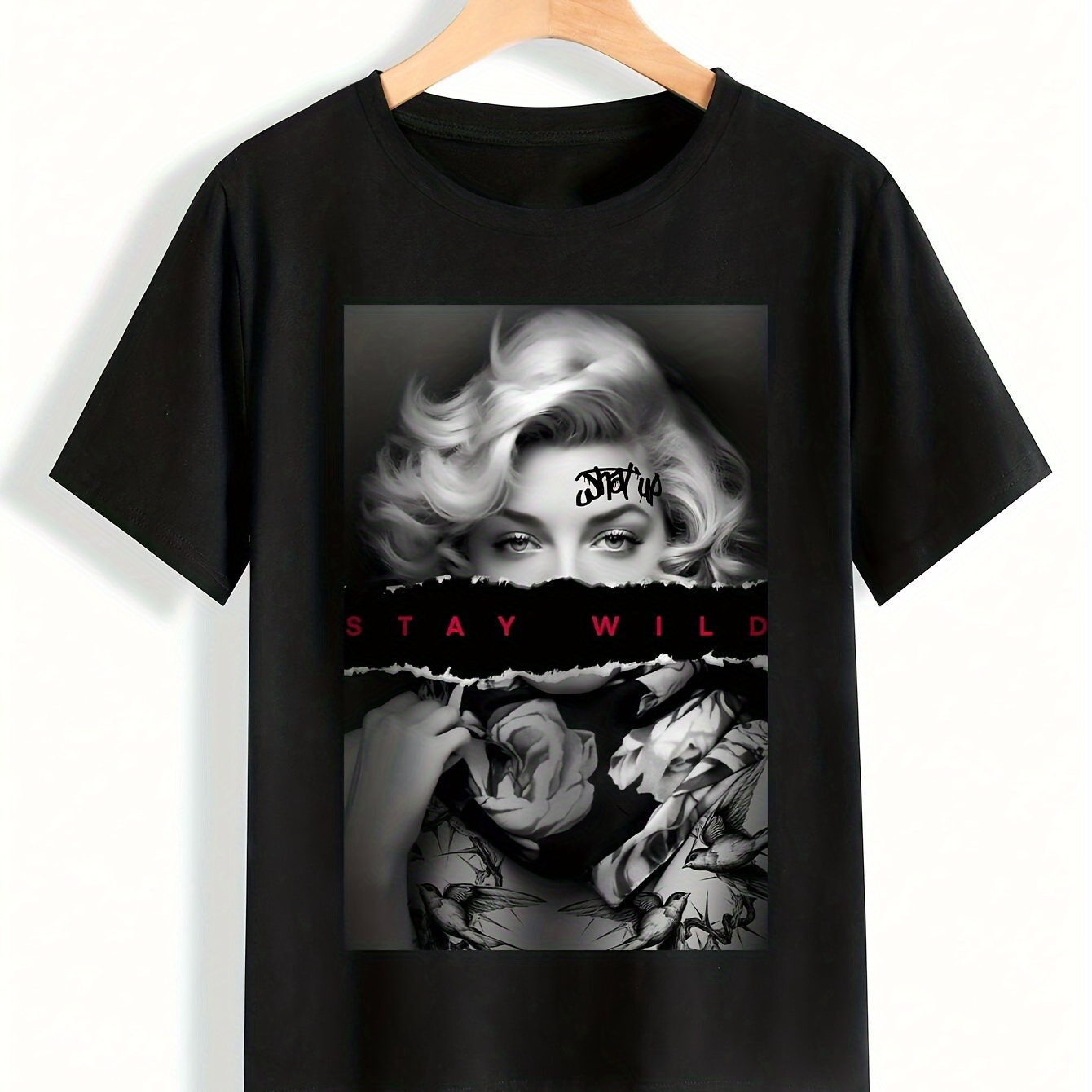 

Figure Pattern Casual T-shirt, Round Neck Short Sleeves Fashion Sports Tee, Women's Comfy Tops