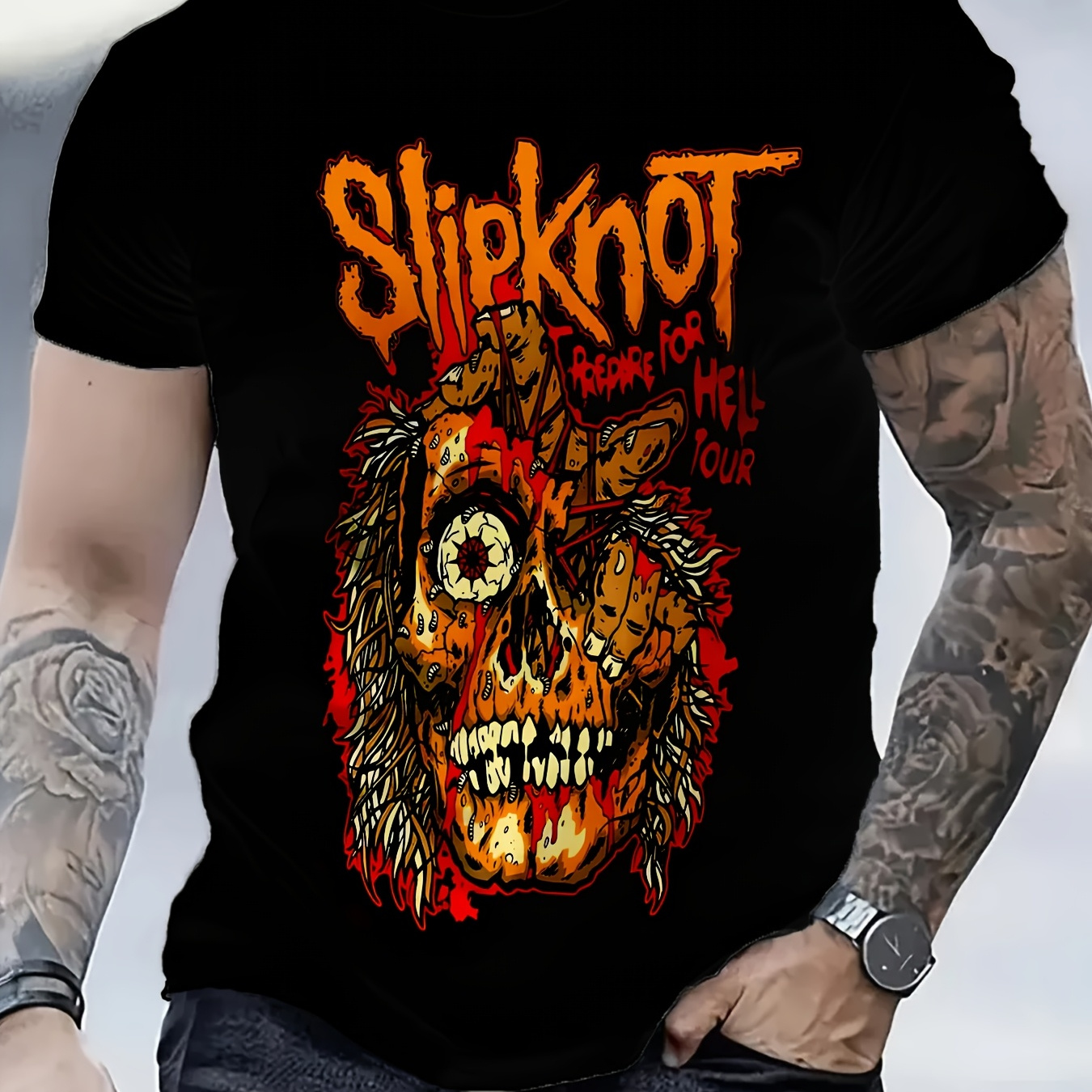 

1pc Graphic Tee, Men's Casual Crew Neck T-shirt, 100% Polyester Knit Fabric With Slight Stretch, Breathable Solid Shirt