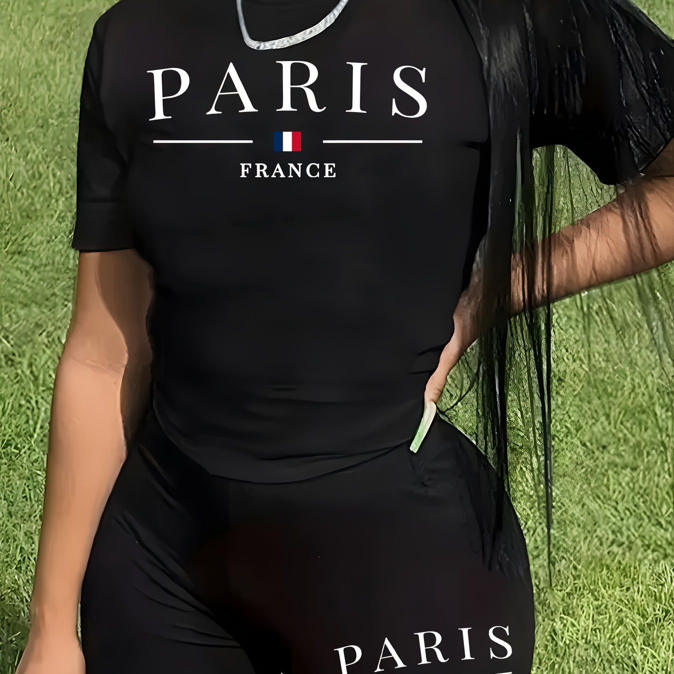 

Letter Print Casual Shorts Set, Crew Neck Short Sleeve T-shirt & Skinny Shorts Outfits, Women's Clothing
