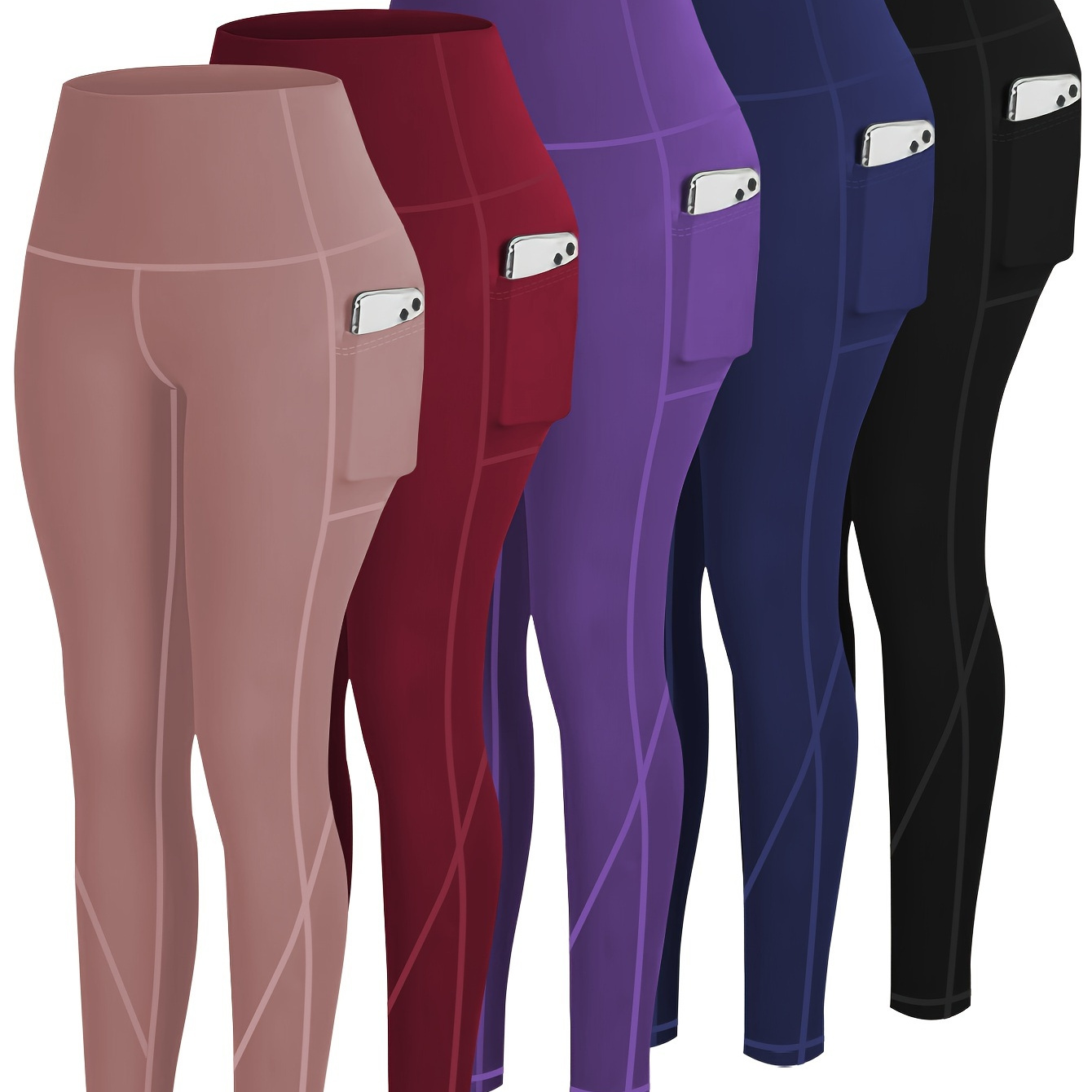 

5- Size High-waisted Leggings, Women's Cropped Yoga Pants With Pockets, Fitness Running Tights