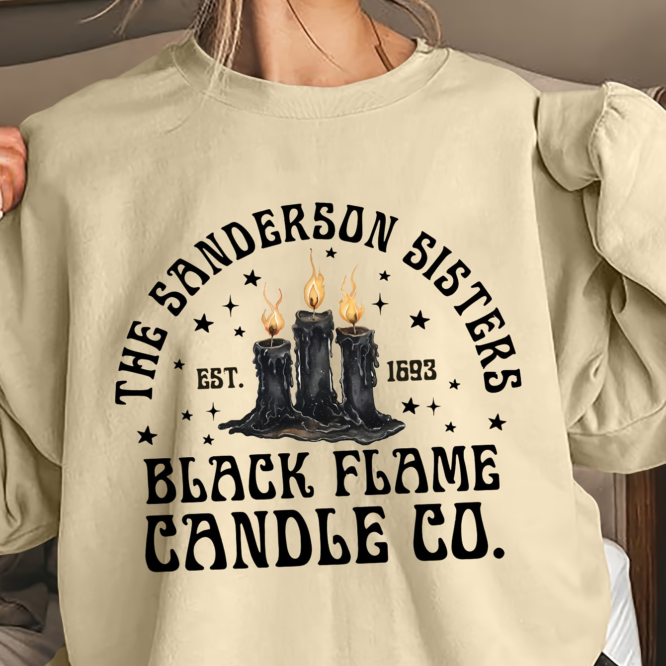 

The Black Flame Candle Co. Graphic Sweatshirt - Casual Polyester Crew Neck Hoodie For Women, Knit Fabric, Fall/