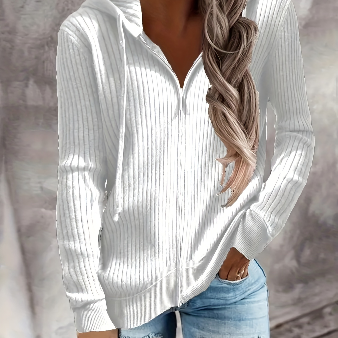 

Zip Up Drawstring Hoodies, Casual Soldi Long Sleeve Sweatshirt, Women's Clothing