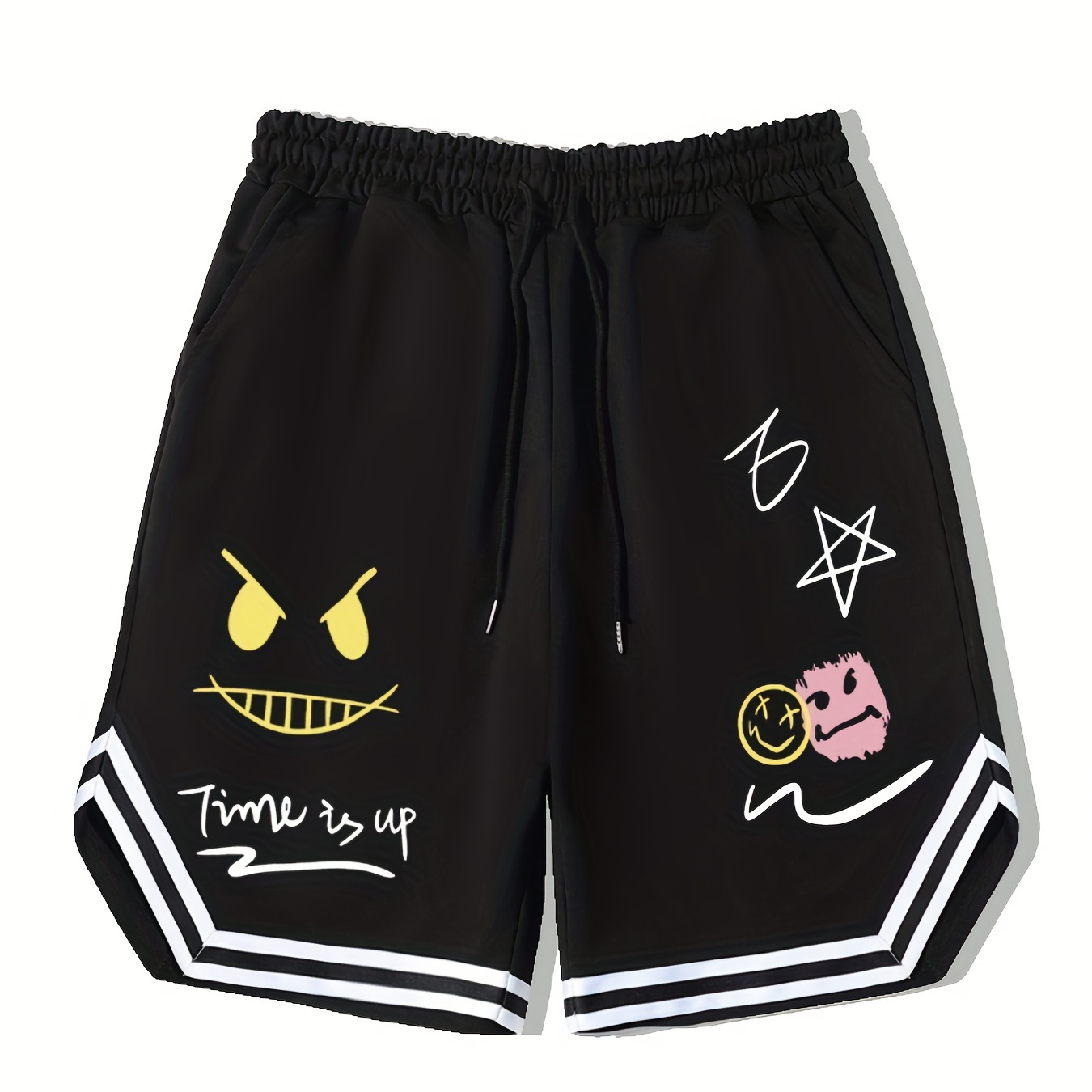 

Men's Streetwear Shorts, Graffiti Graphic Drawstring Stretchy Short Pants For Comfort & Casual Chic Style, Summer Clothings Men's Fashion Outfits
