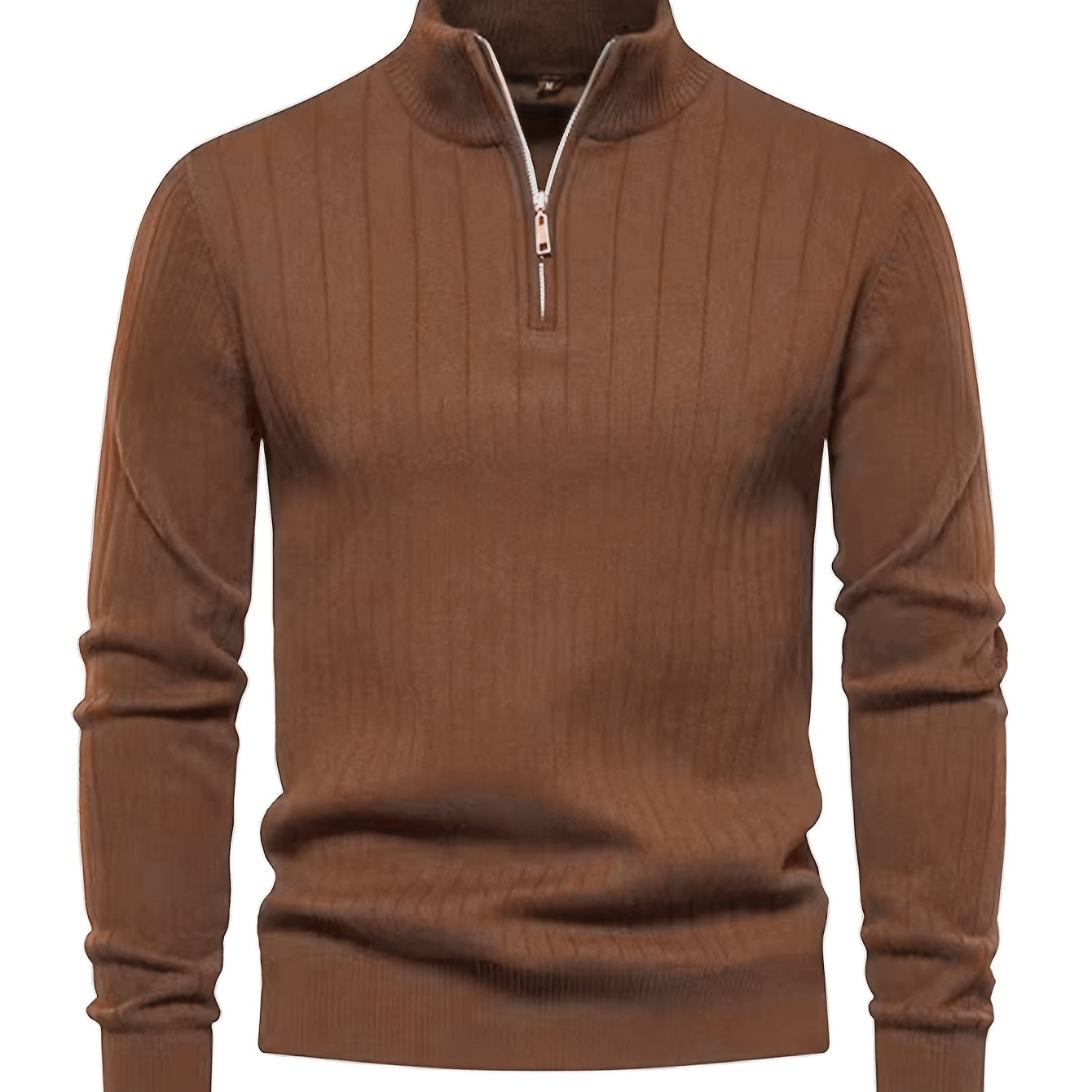 

Men's Stand Collar Zip-up Knit Sweater, Viscose , Solid Color, Long Sleeve, Regular Fit Pullover With Medium Stretch For All