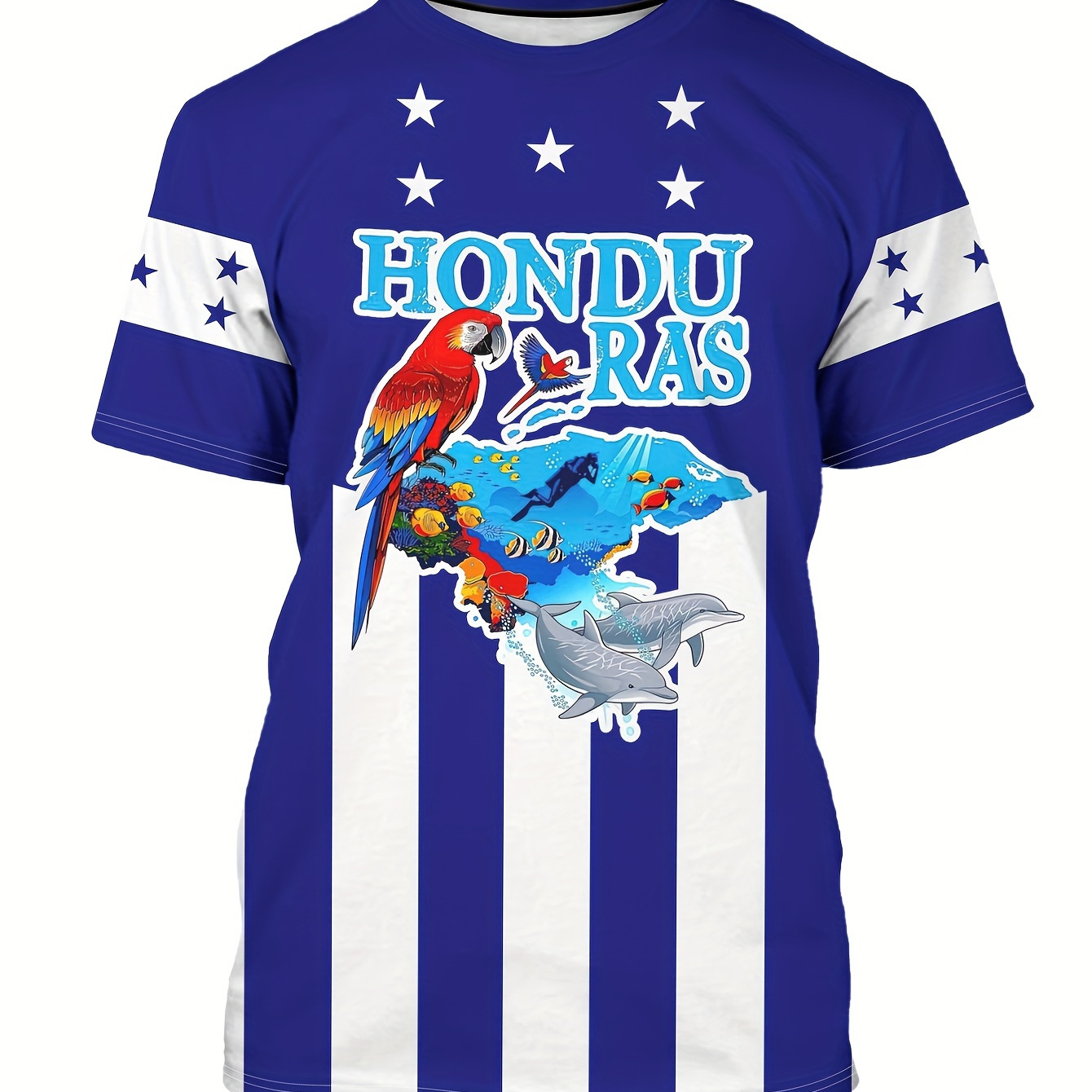 

Honduras-inspired Men's T-shirt - Casual Short Sleeve, 3d , Stretch Fabric, Crew Neck - Summer