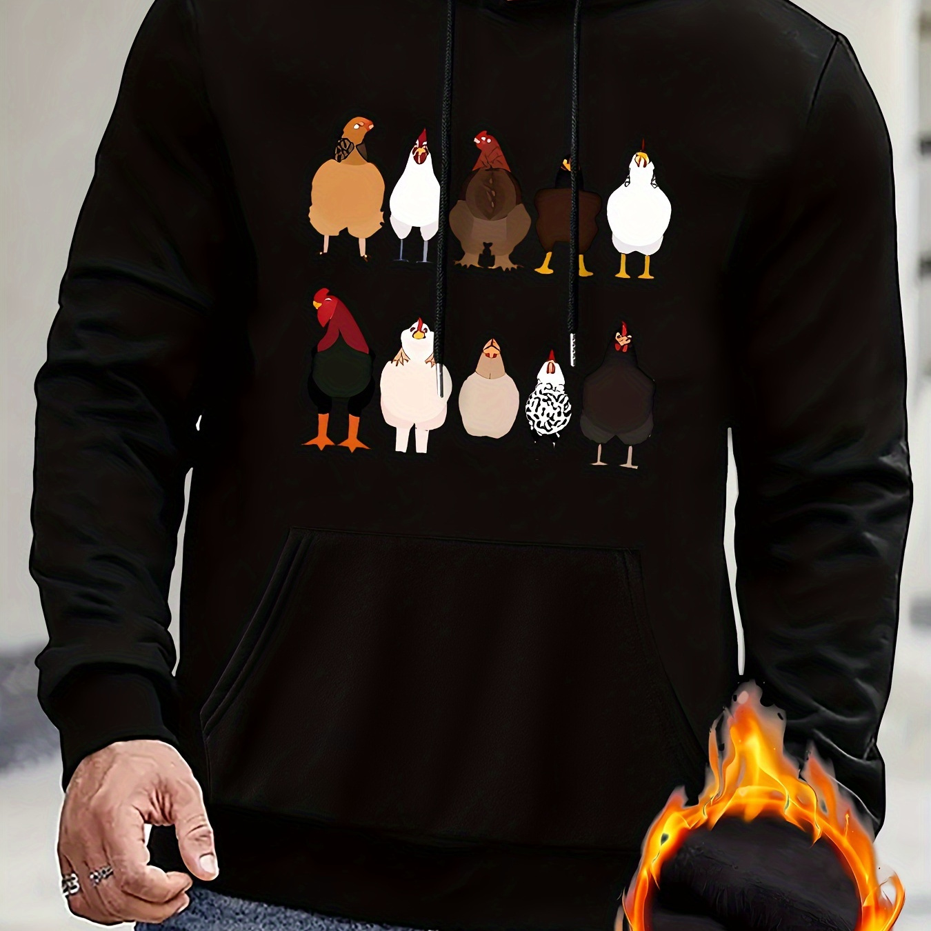 

Cartoon Chicken Pattern Print Hooded Sweatshirt, Hoodies For Daily Life, Leisurewear For Men