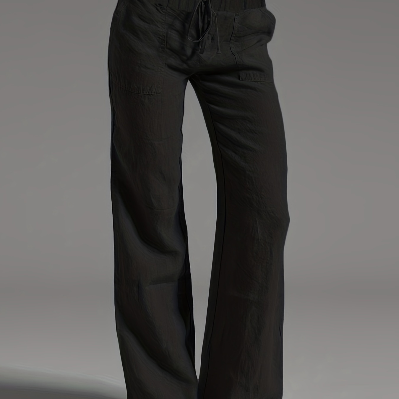 Minimalist Solid Drawstring Pants Casual Wide Leg Long - Temu