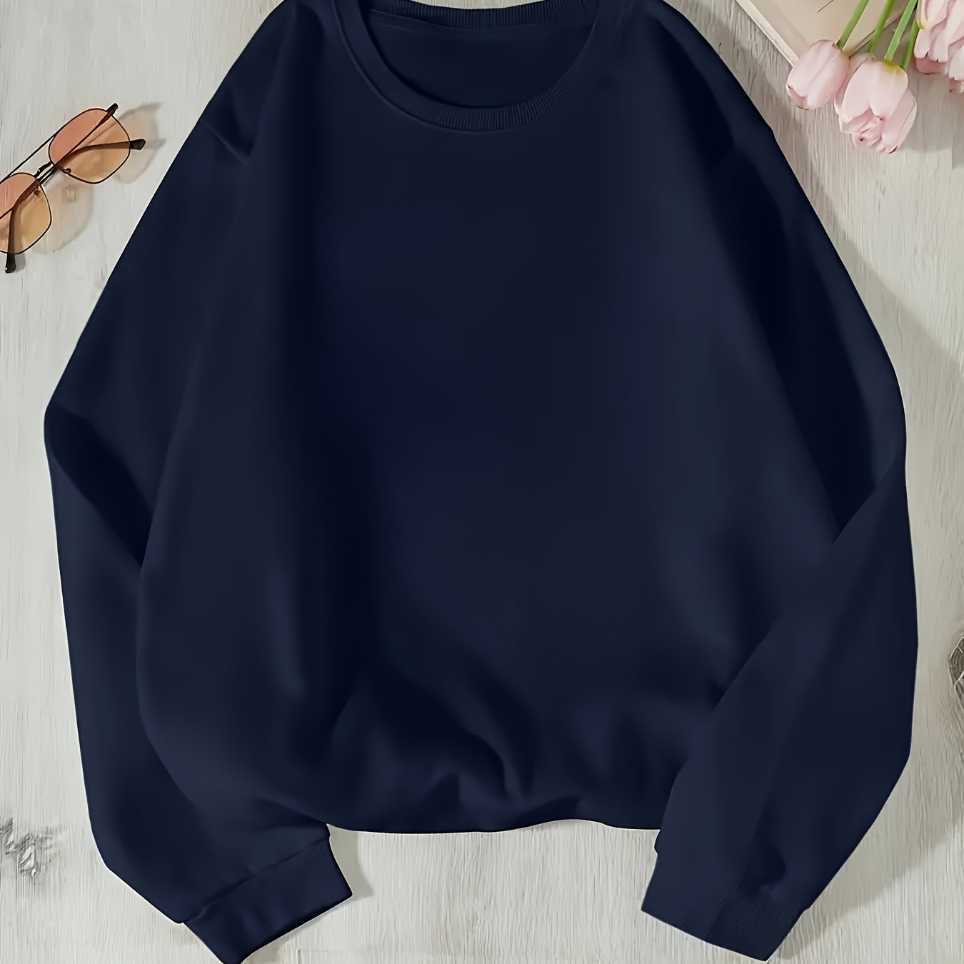 

Women's Casual Crew Neck Sweatshirt, Polyester , Solid Color, Long Sleeve, Stretch, Knit Pullover For Fall/winter