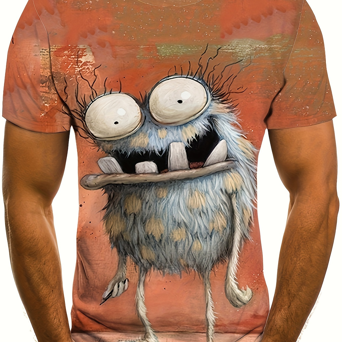 

Men's 3d Digital Animation Style Monster Pattern T-shirt, Crew Neck And Short Sleeve Tees For Men, Stylish And Funny Tops For Summer Street Wear