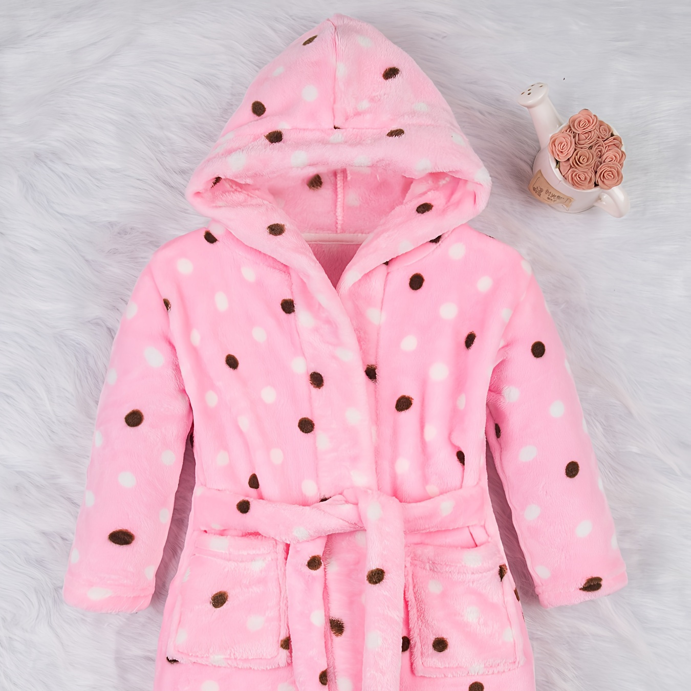 

Girls' Hooded Plush Fleece Bathrobe - Soft & Robe For Kids, Casual Fall/winter Wear