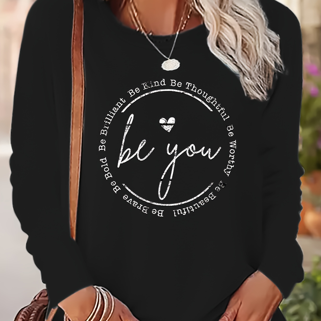 

Letter Print T-shirt, Long Sleeve Crew Neck Casual Top For Spring & Fall, Women's Clothing