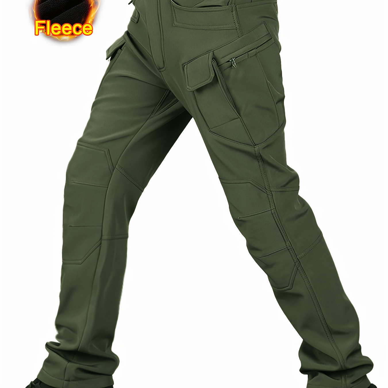 

Flap Pocket Men's Fleece Straight Leg Cargo Pants, Loose Casual Tactical Pants, Mens Work Pants For Hiking Climbing