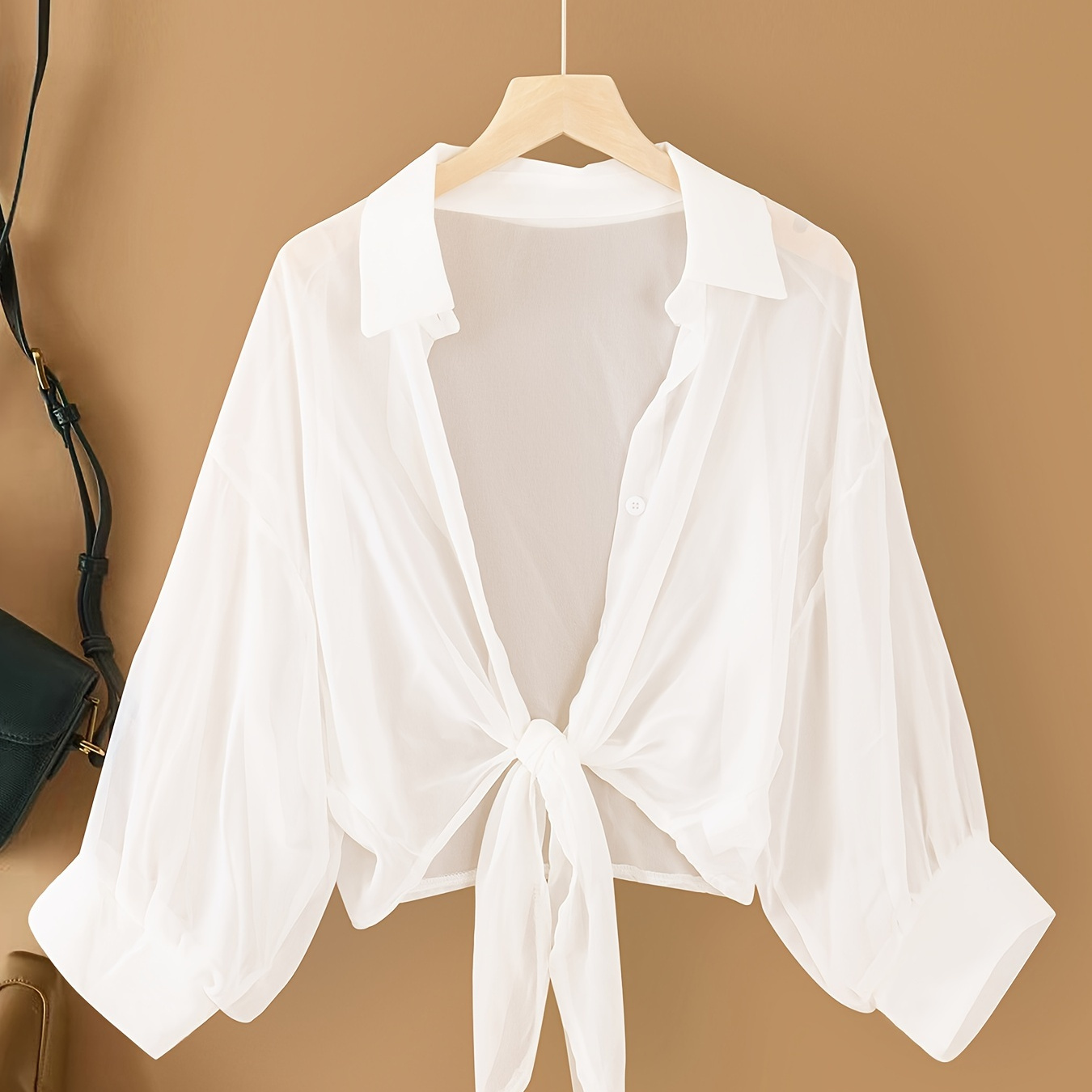 

Solid Single Button Chiffon Blouse, Versatile Drop Shoulder Blouse For Spring & Fall, Women's Clothing