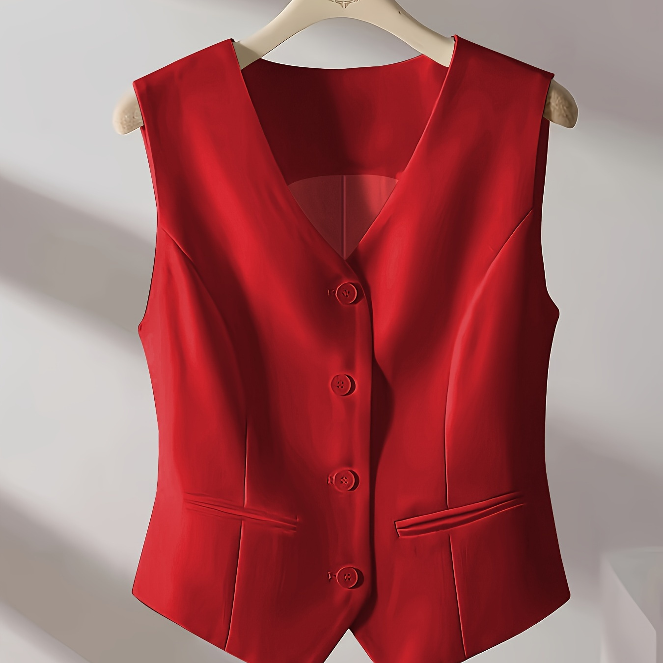 

Gilet boutonné à col en V, élégant gilet manches de couleur unie pour et , vêtements pour femmes