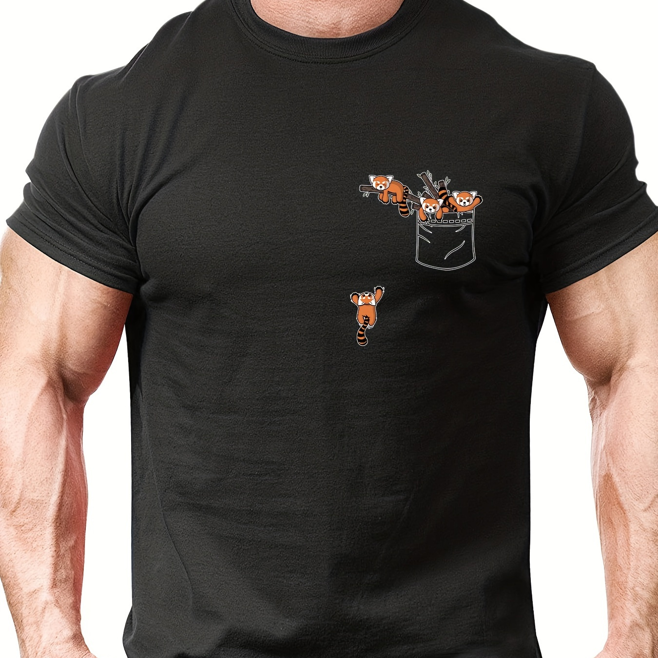 

Raccoons In Pocket Pattern, Men's Casual Mid Stretch Crew Neck Graphic Tee, Male Clothes For Summer