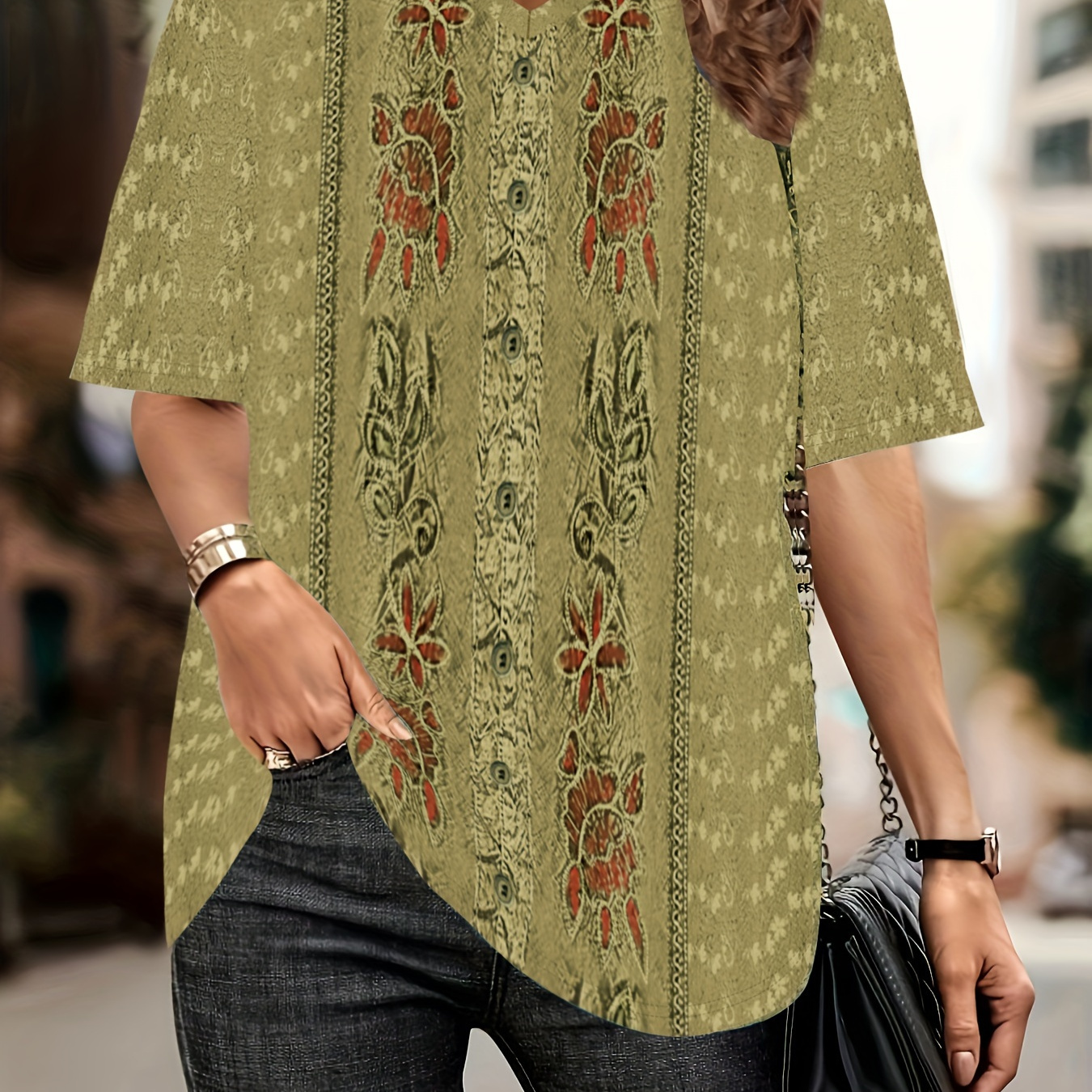 

Plus Size Floral Print T-shirt, Casual V Neck Short Sleeve Top For , Women's Plus Size Clothing