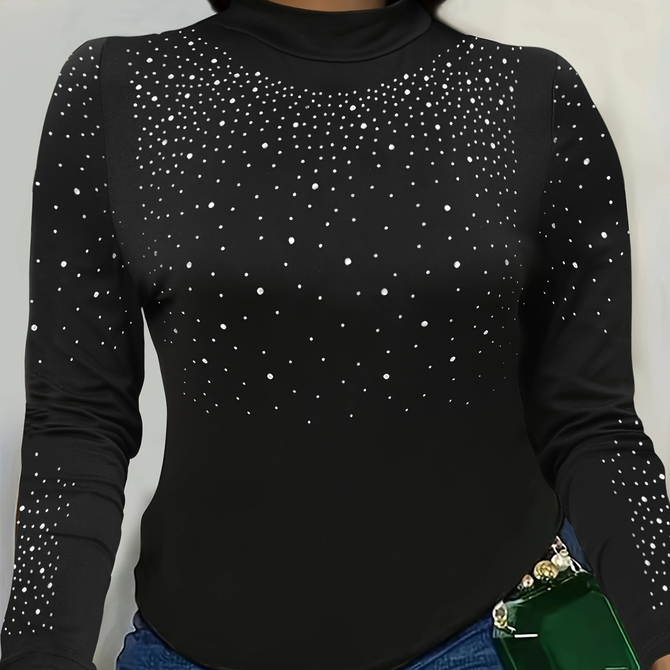 

-embellished Long Sleeve T- For Women - , Stretchy Polyester ,