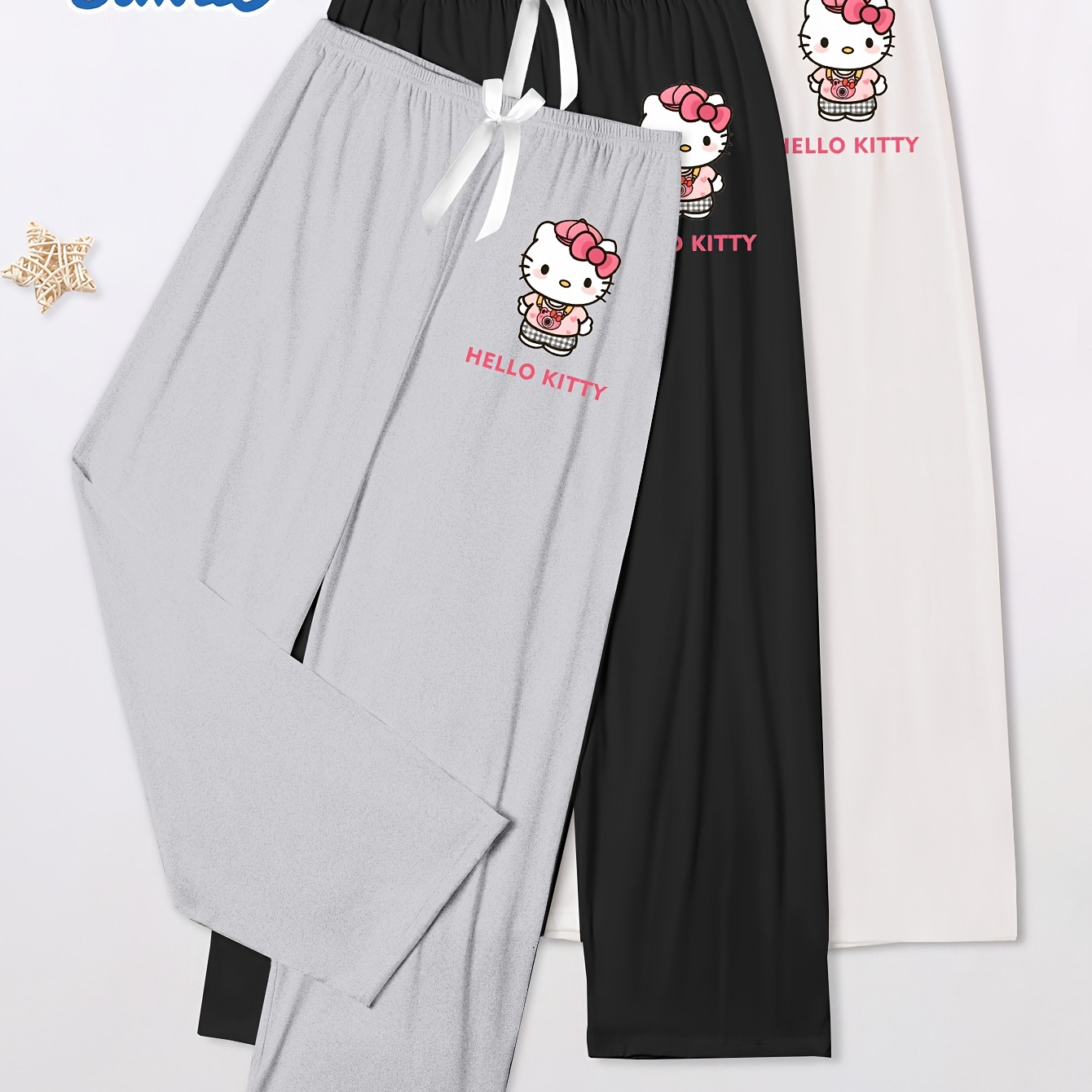 

3 Pairs Of Y2k Style Featuring Hello Kitty Designs, Casual And Comfortable Loungewear For Women.